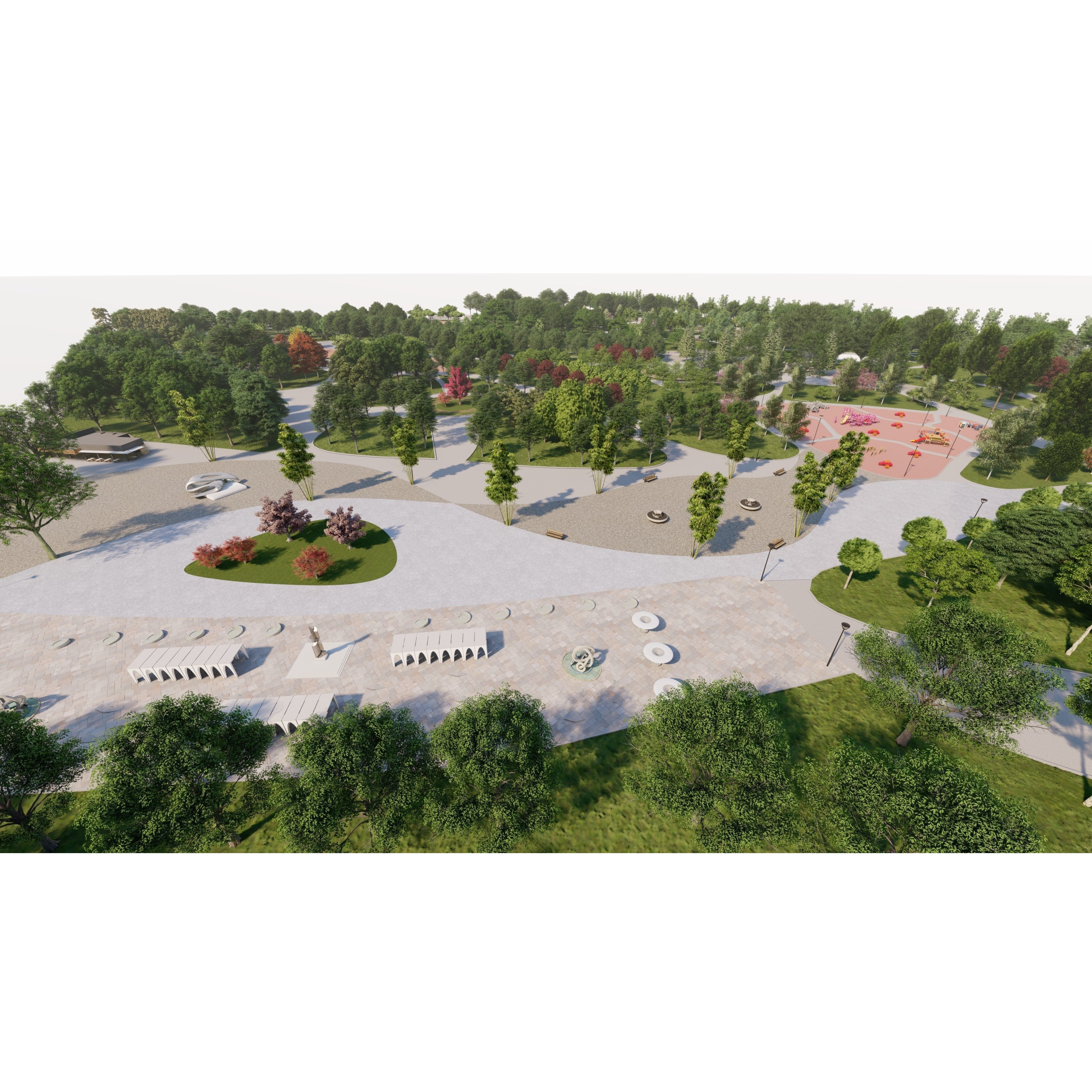 Private Park Landscape 3D Model – Detailed Urban Environment Plans, FBX, OBJ - View 12