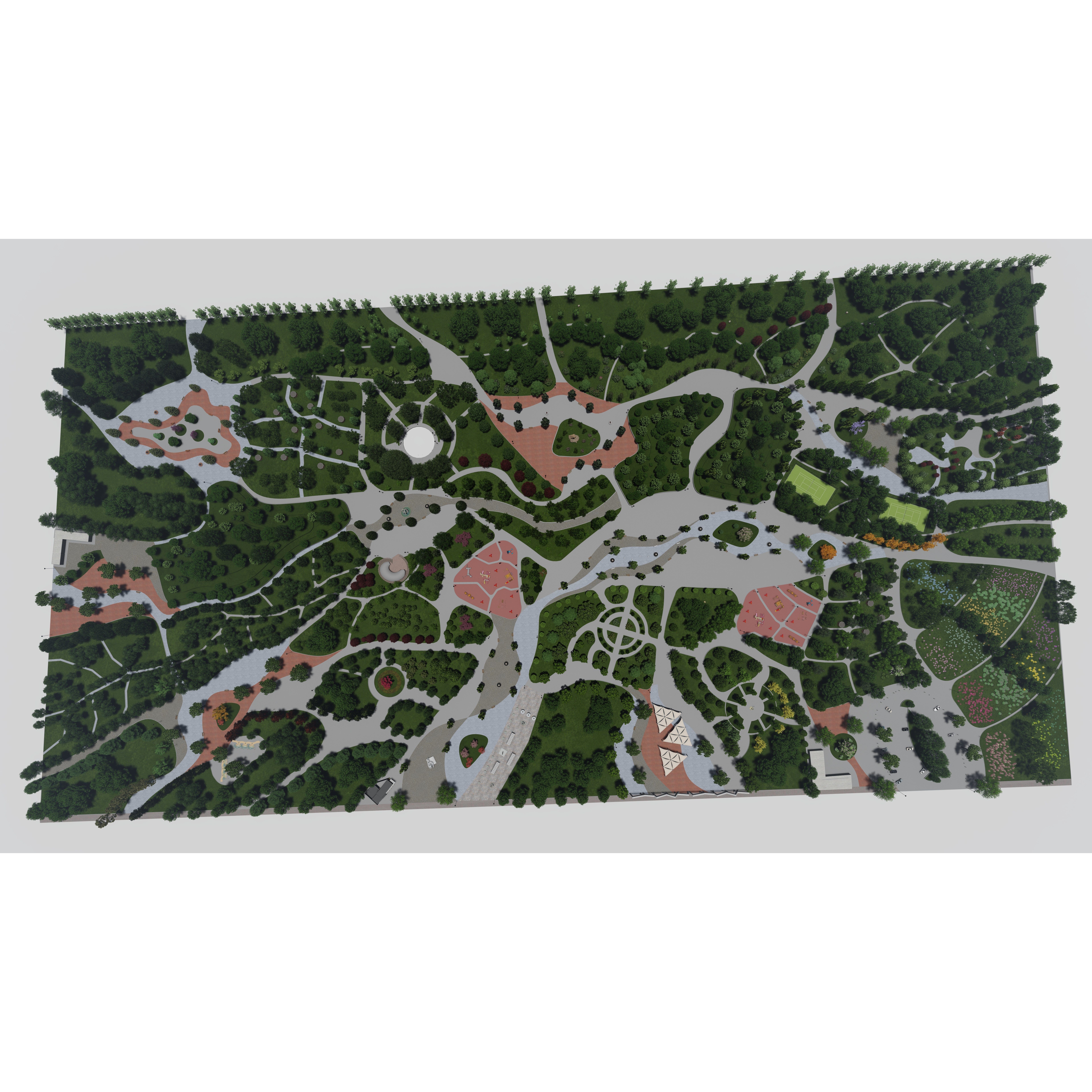 Private Park Landscape 3D Model – Detailed Urban Environment Plans, FBX, OBJ - View 14