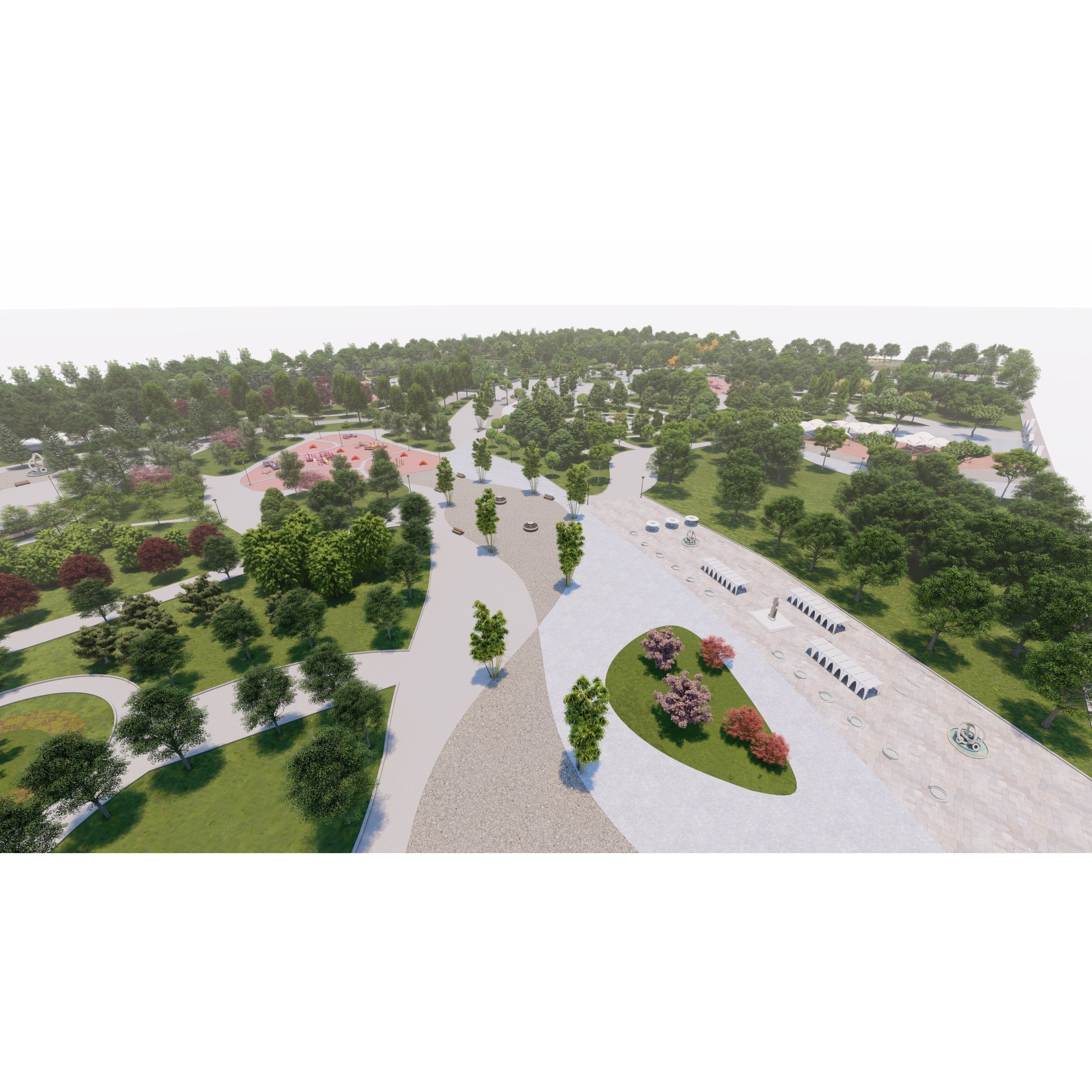 Private Park Landscape 3D Model – Detailed Urban Environment Plans, FBX, OBJ - View 29