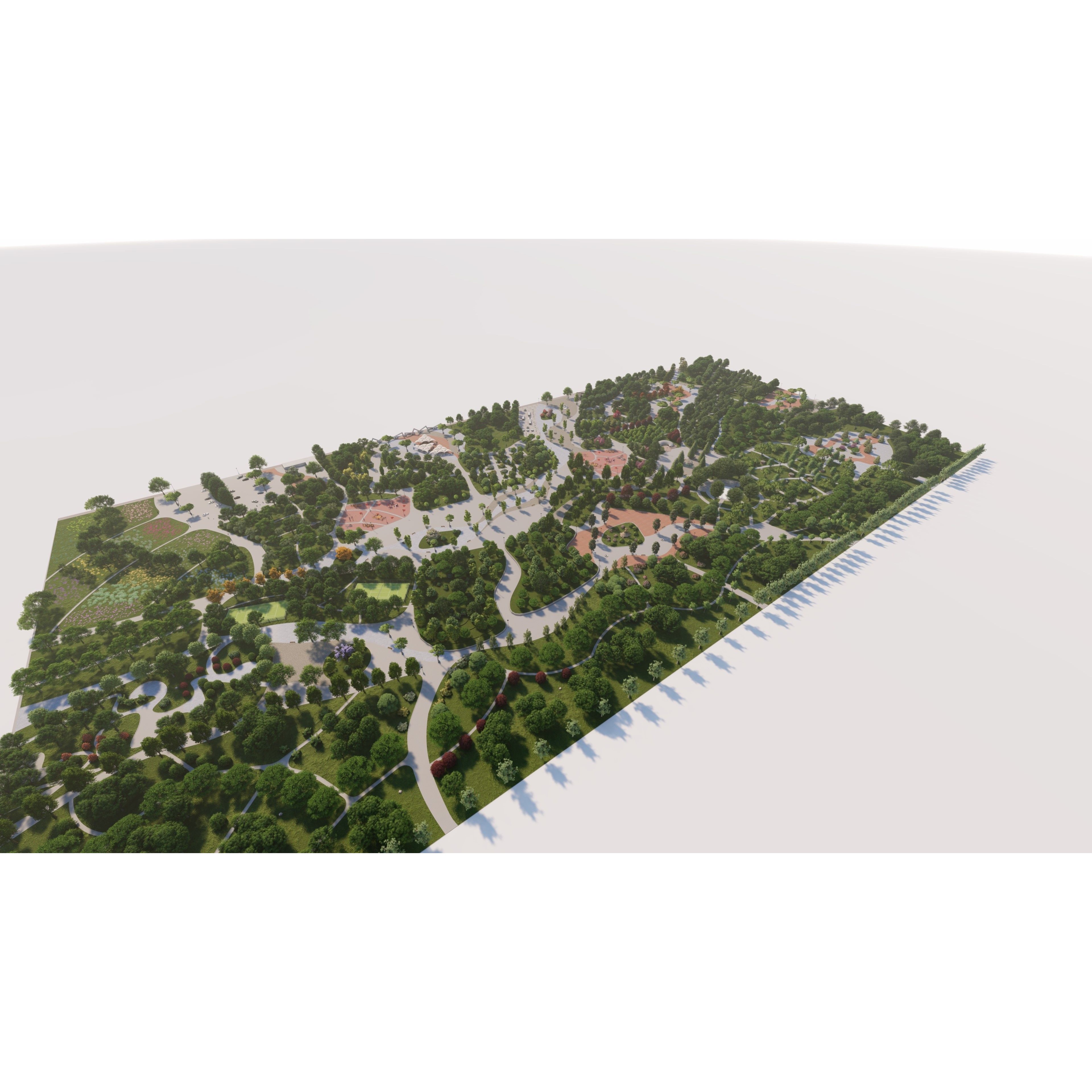 Private Park Landscape 3D Model – Detailed Urban Environment Plans, FBX, OBJ - View 3