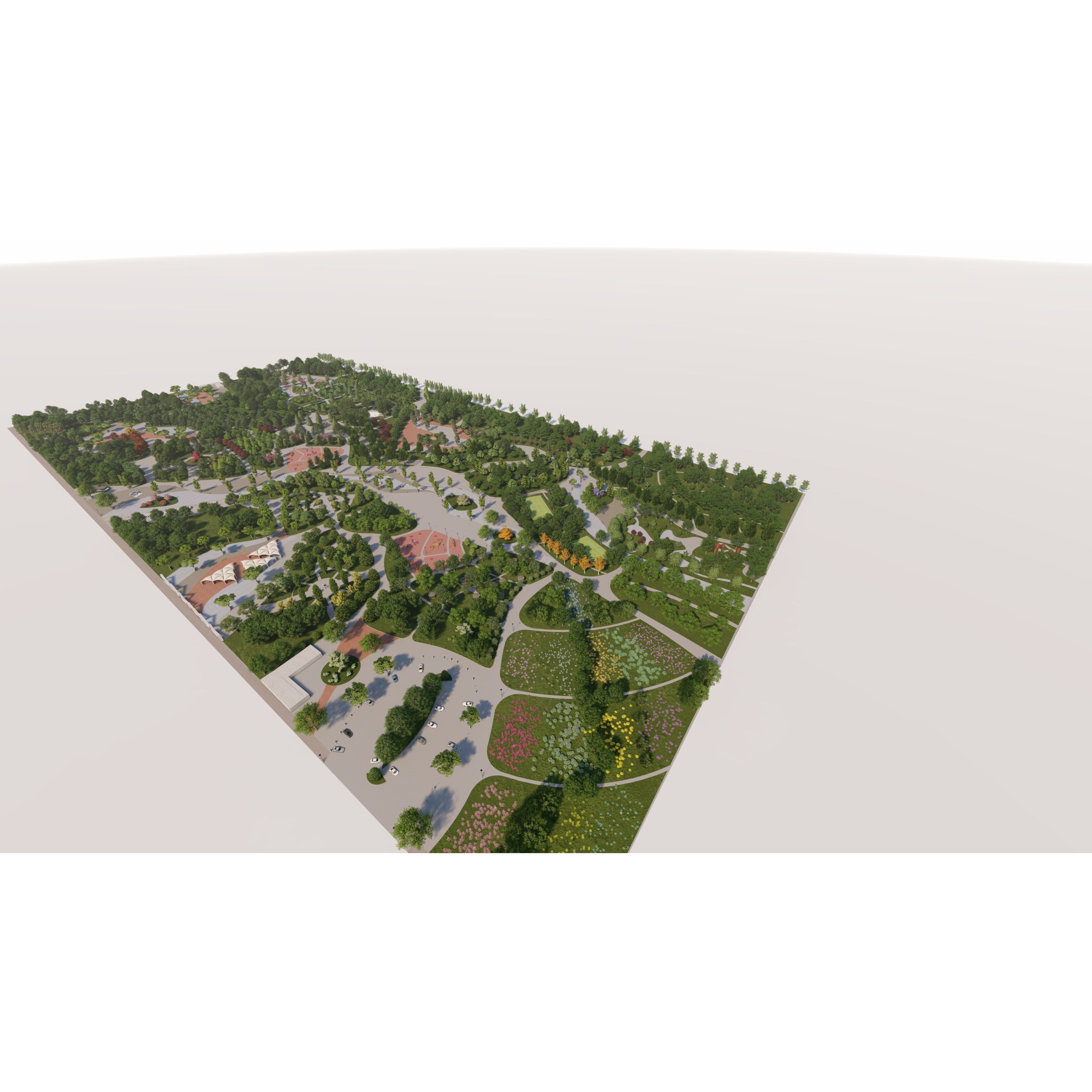 Private Park Landscape 3D Model – Detailed Urban Environment Plans, FBX, OBJ - View 4