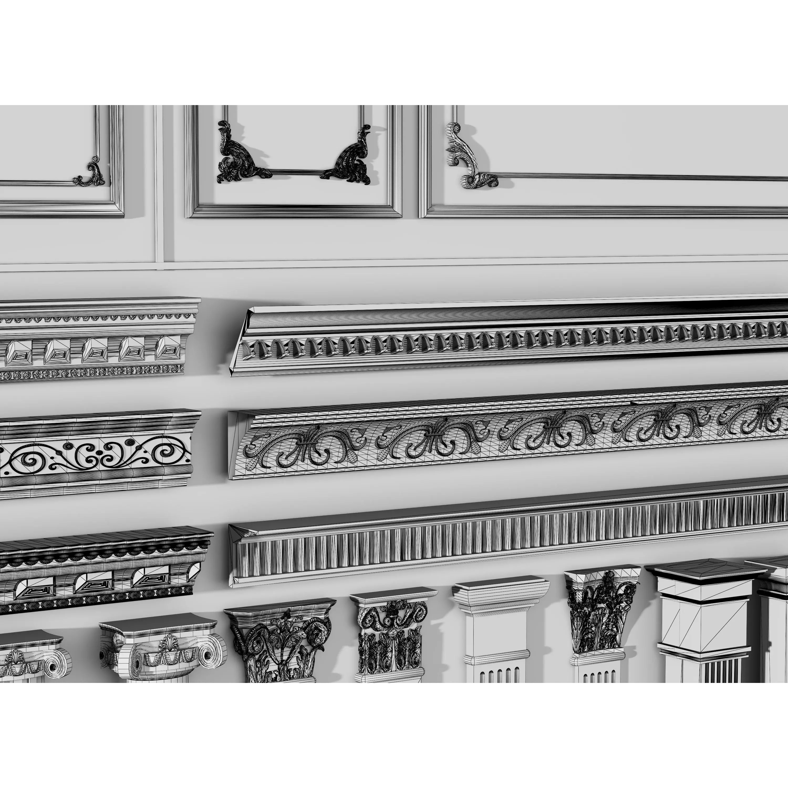 Stucco Molding Frame 3D Model – Low Poly Architectural Decoration, FBX, OBJ