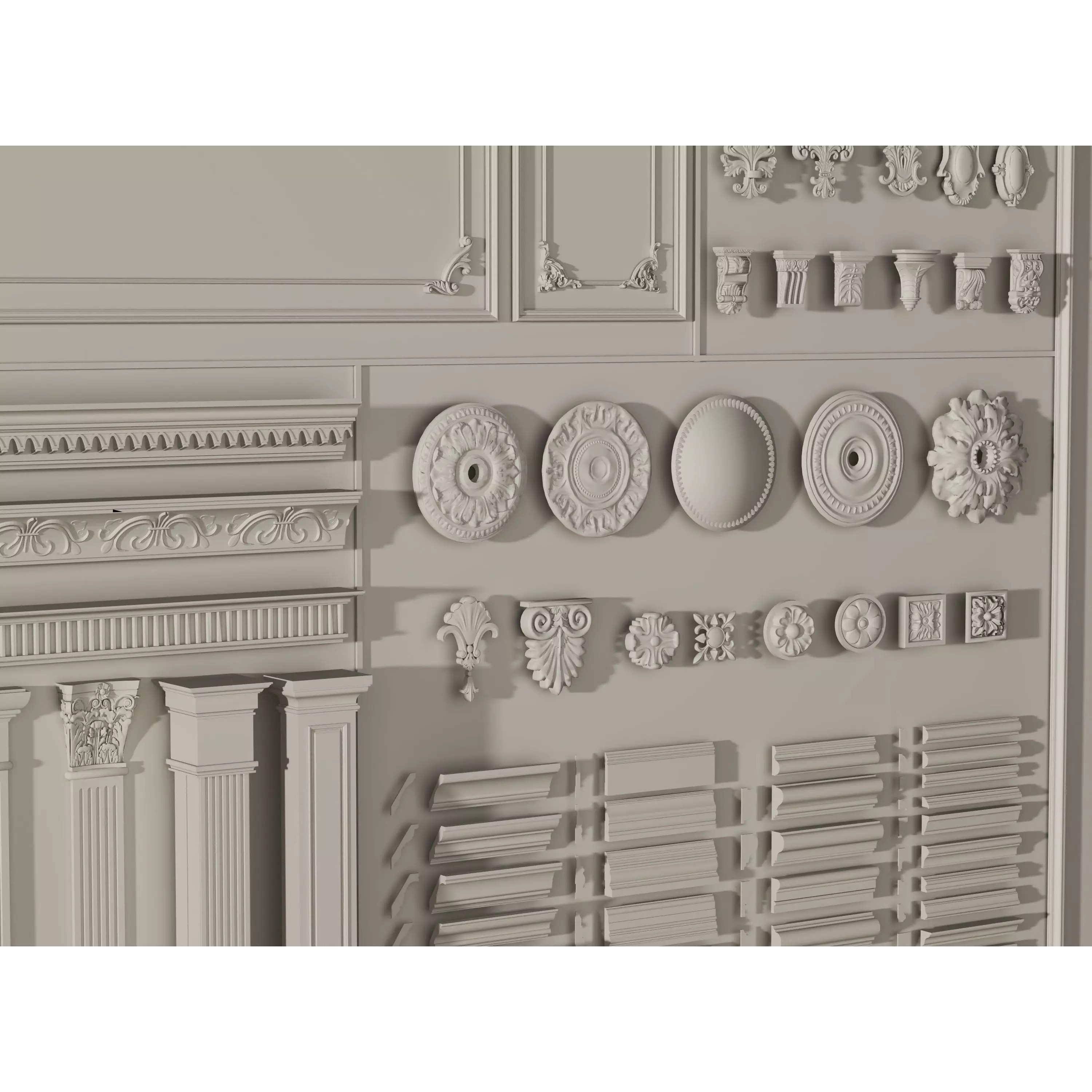Stucco Molding Frame 3D Model – Low Poly Architectural Decoration, FBX, OBJ - View 10