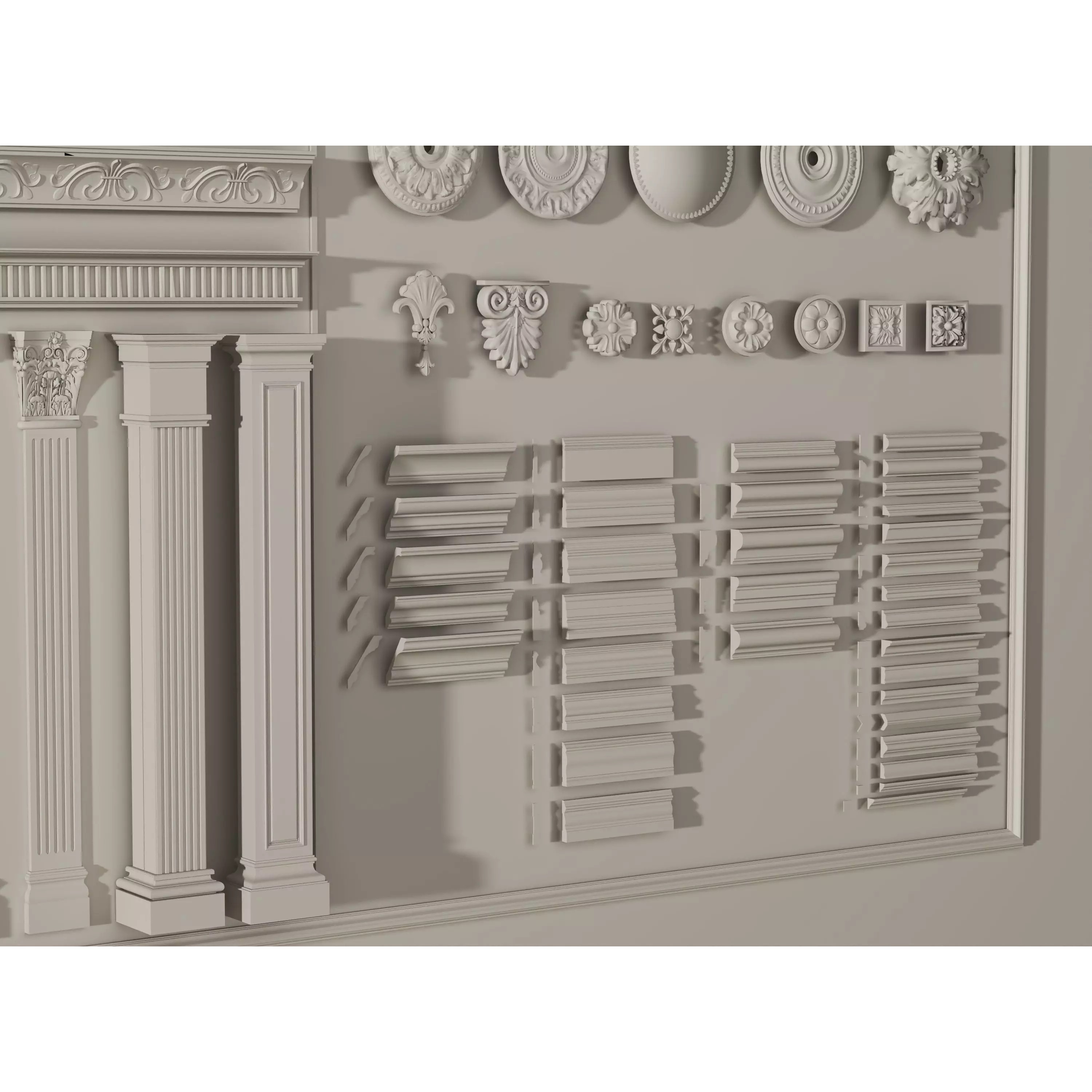 Stucco Molding Frame 3D Model – Low Poly Architectural Decoration, FBX, OBJ - View 11