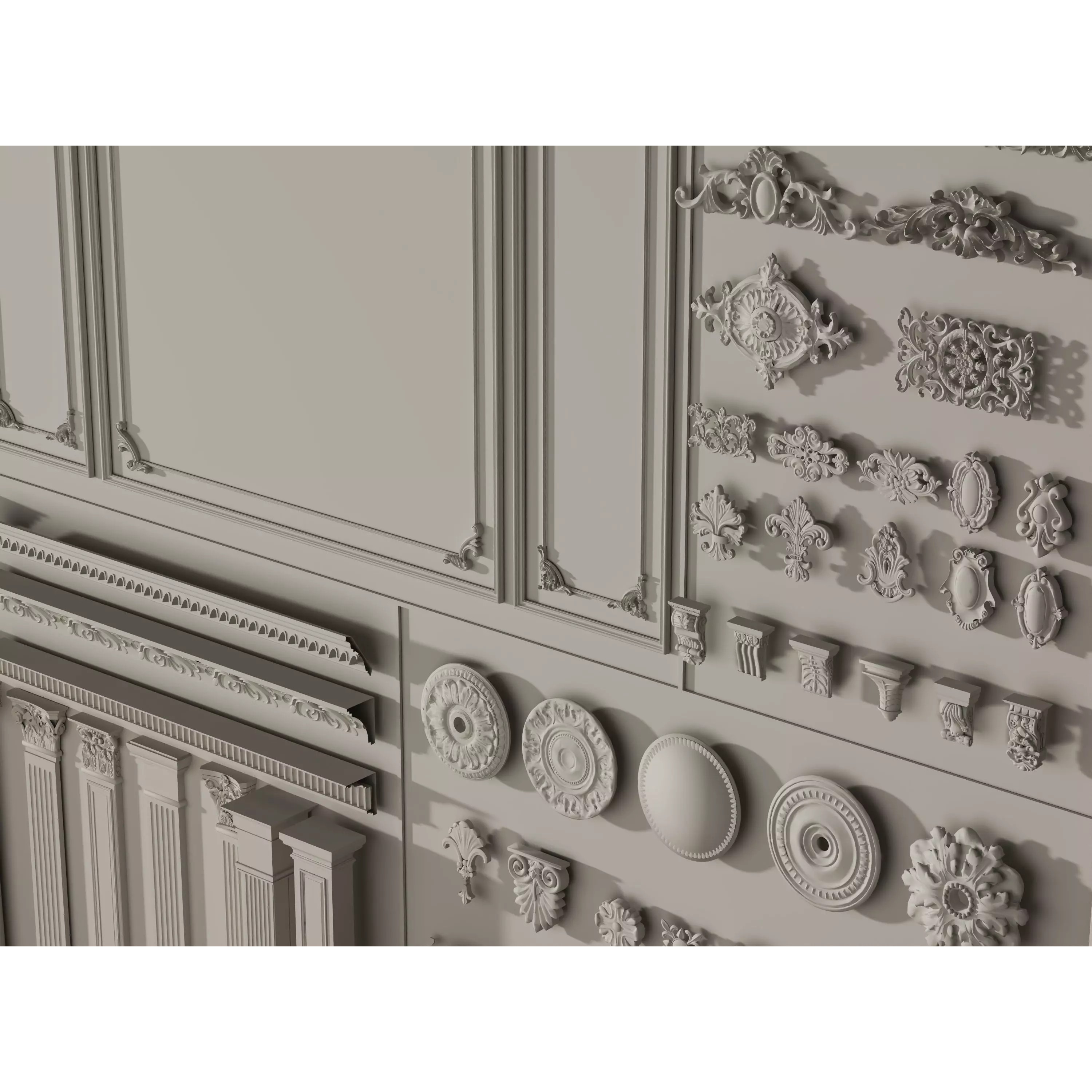 Stucco Molding Frame 3D Model – Low Poly Architectural Decoration, FBX, OBJ - View 12