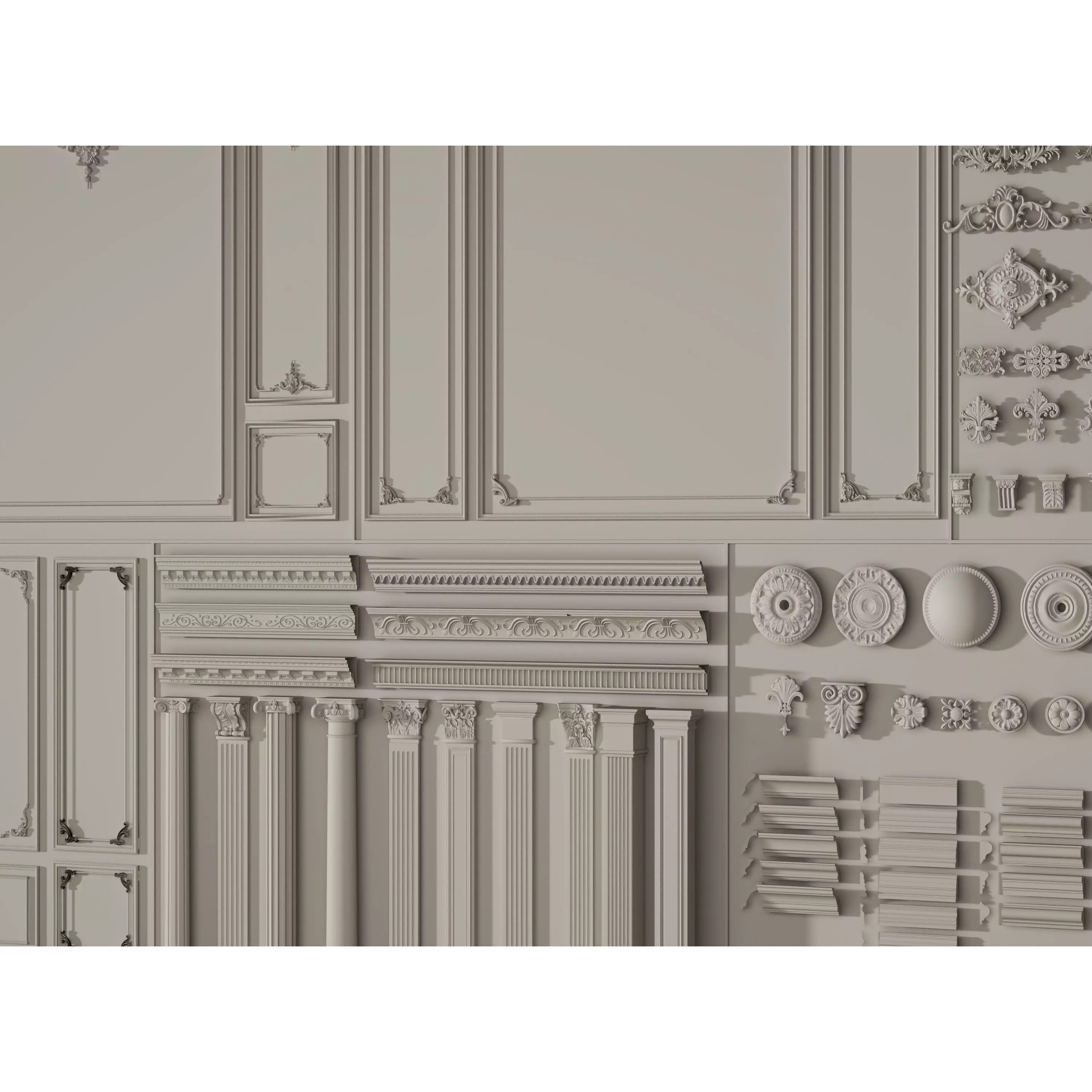 Stucco Molding Frame 3D Model – Low Poly Architectural Decoration, FBX, OBJ - View 13