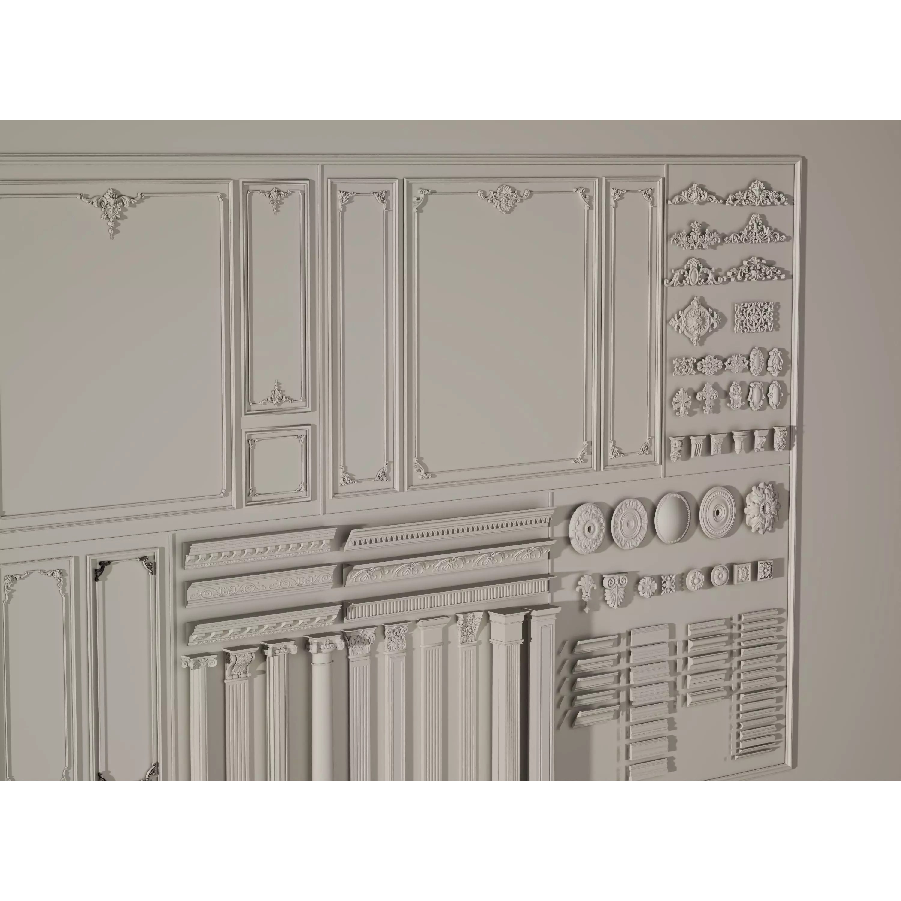 Stucco Molding Frame 3D Model – Low Poly Architectural Decoration, FBX, OBJ - View 15