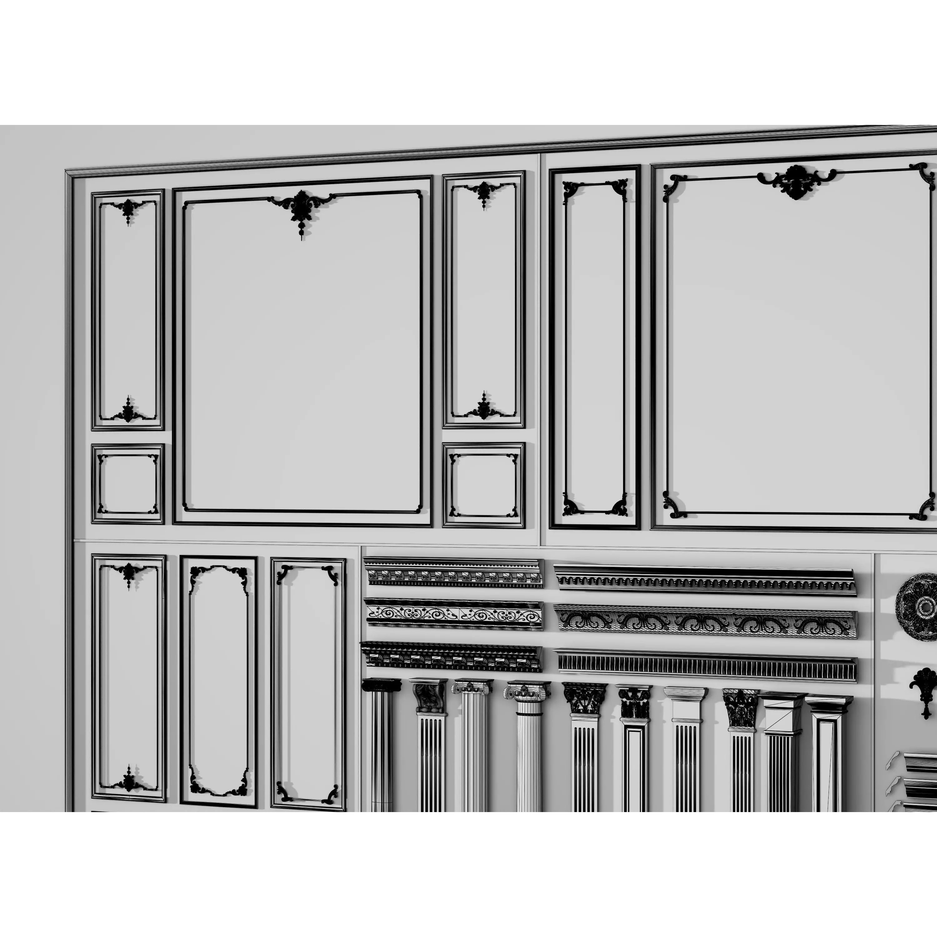 Stucco Molding Frame 3D Model – Low Poly Architectural Decoration, FBX, OBJ - View 18