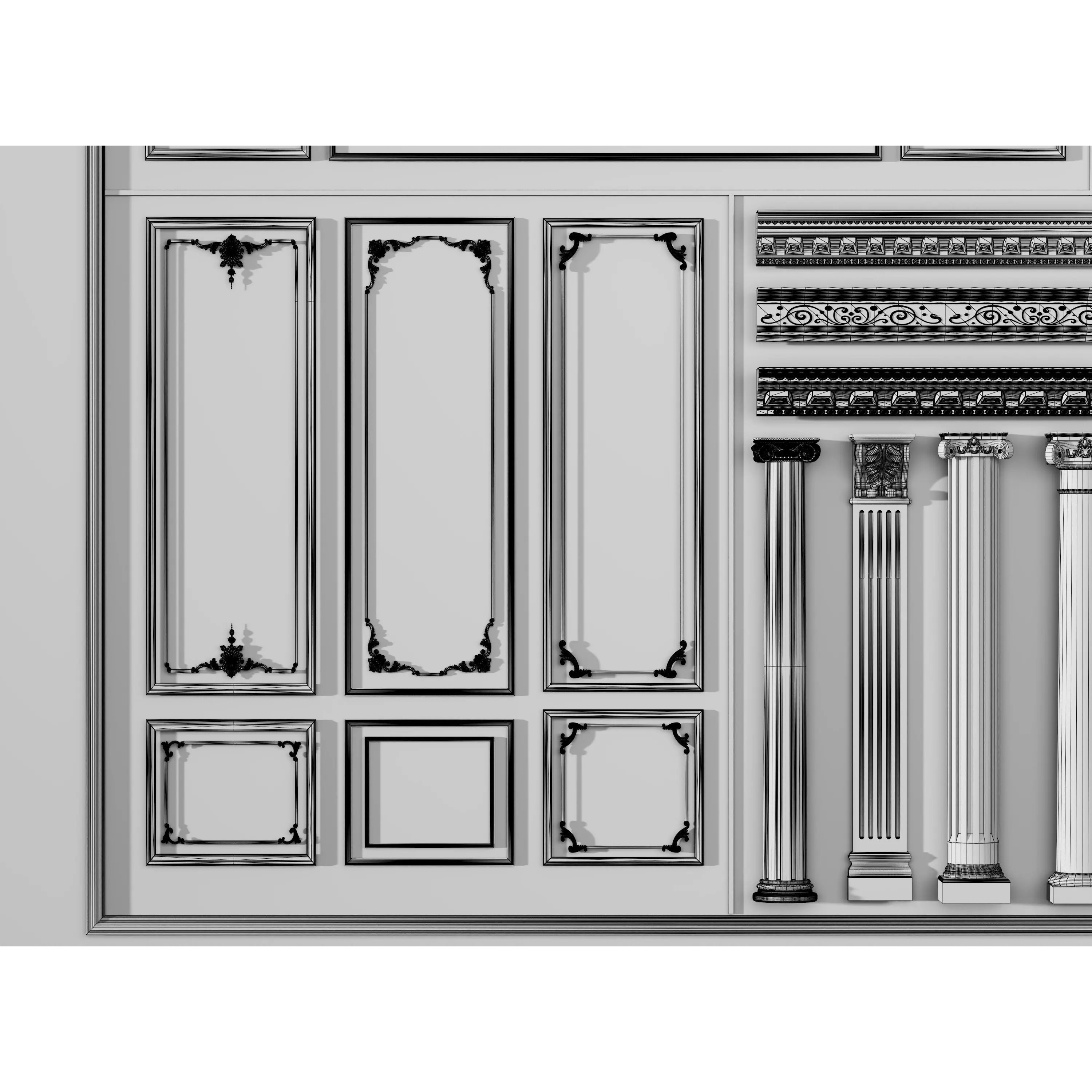 Stucco Molding Frame 3D Model – Low Poly Architectural Decoration, FBX, OBJ - View 20