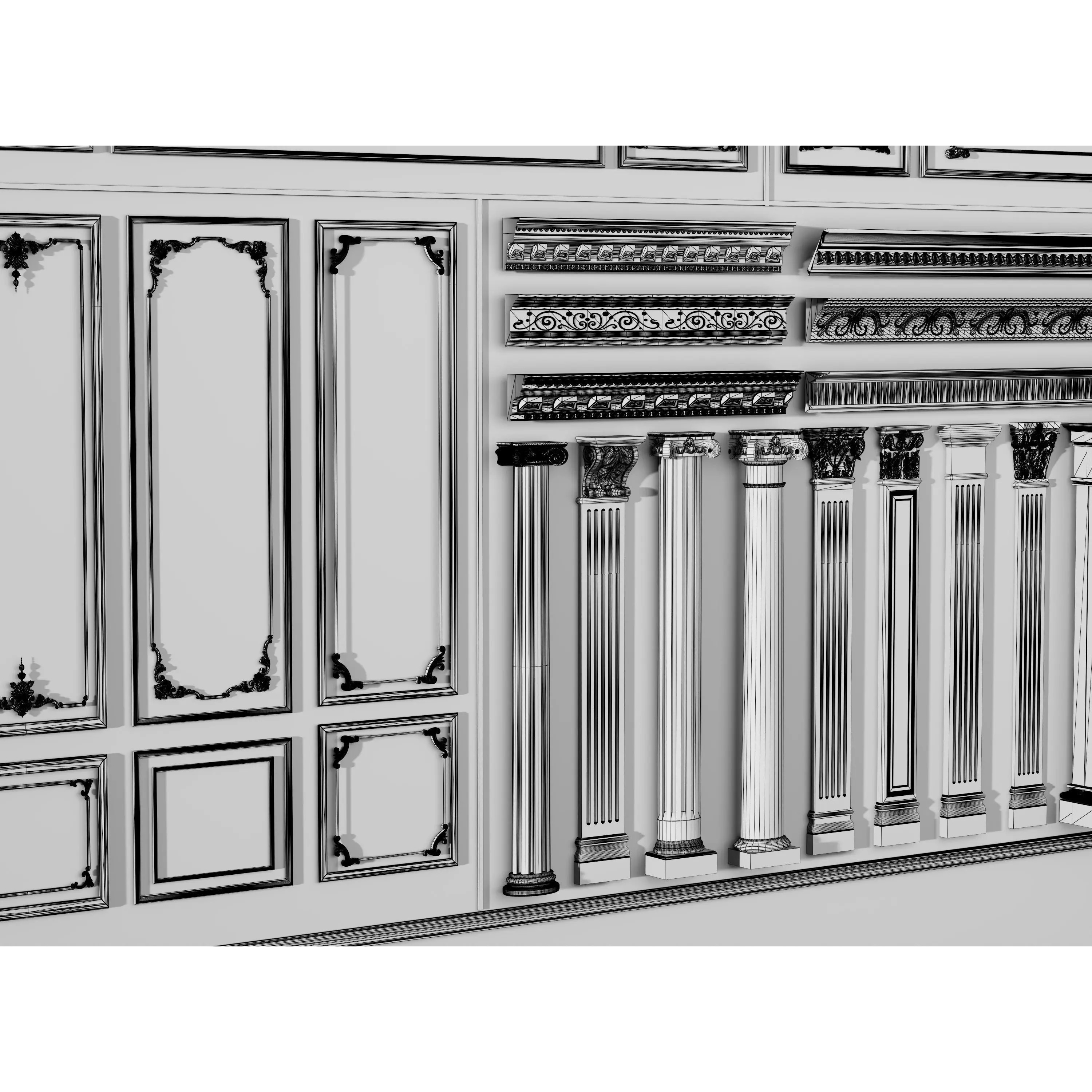 Stucco Molding Frame 3D Model – Low Poly Architectural Decoration, FBX, OBJ - View 22