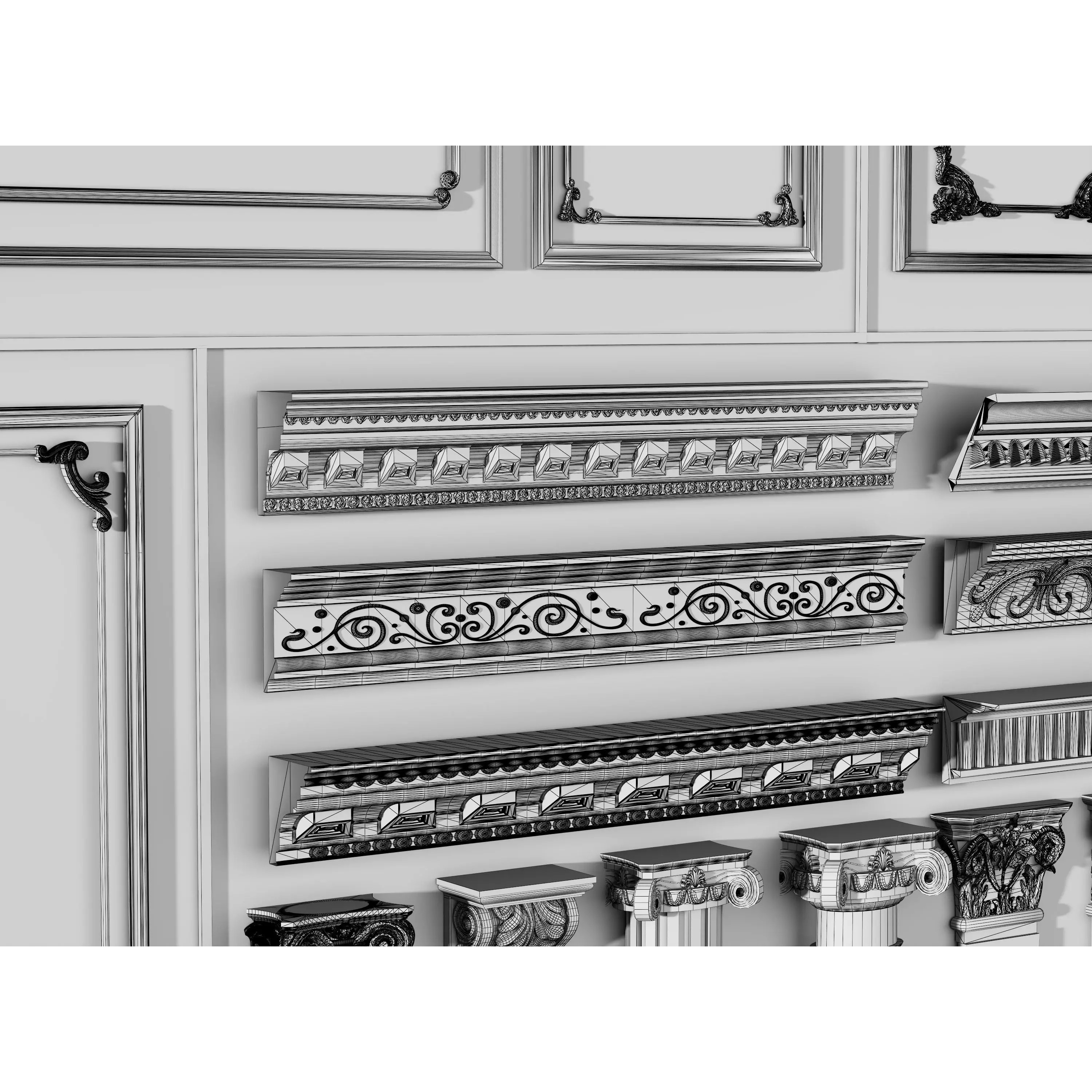 Stucco Molding Frame 3D Model – Low Poly Architectural Decoration, FBX, OBJ - View 23