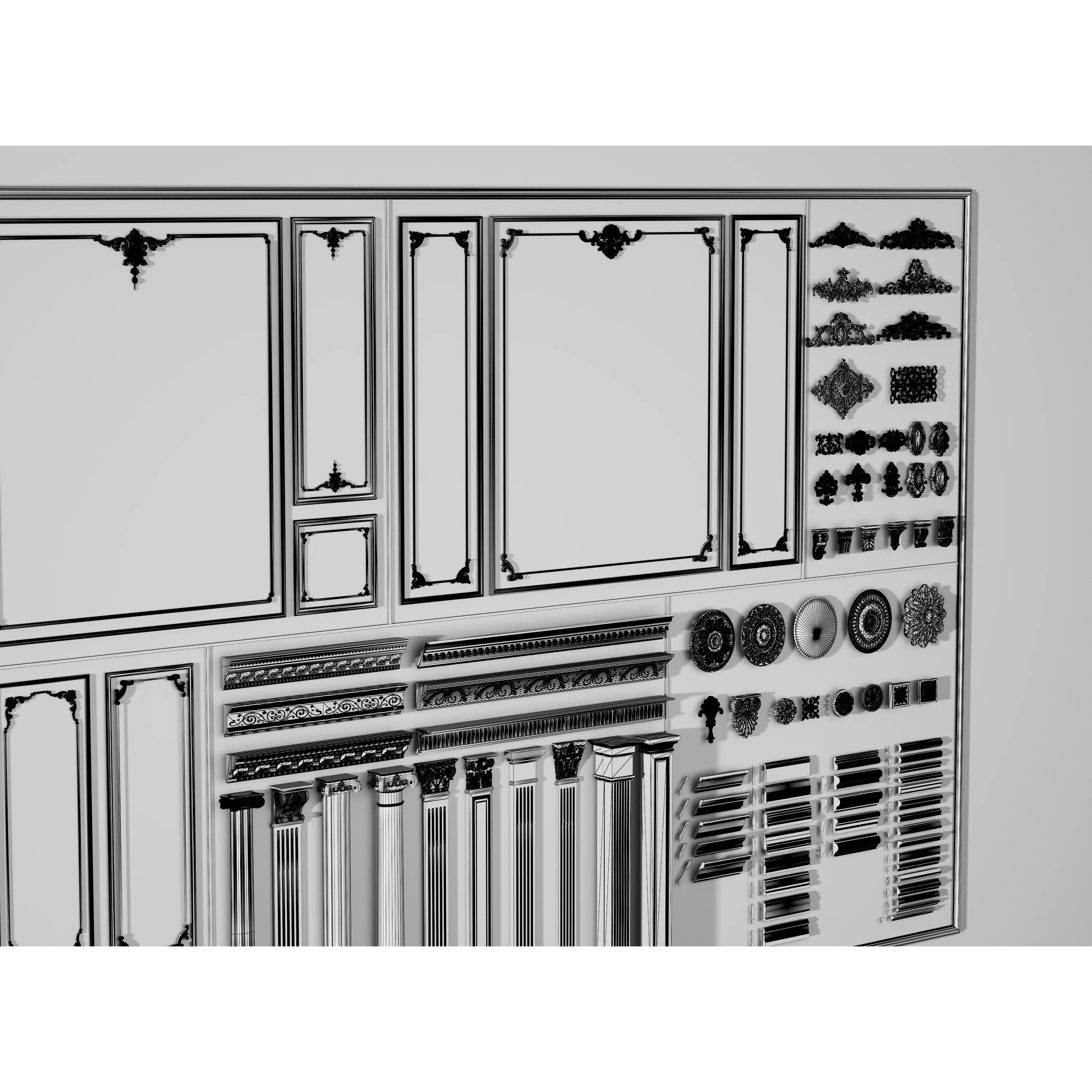 Stucco Molding Frame 3D Model – Low Poly Architectural Decoration, FBX, OBJ - View 26
