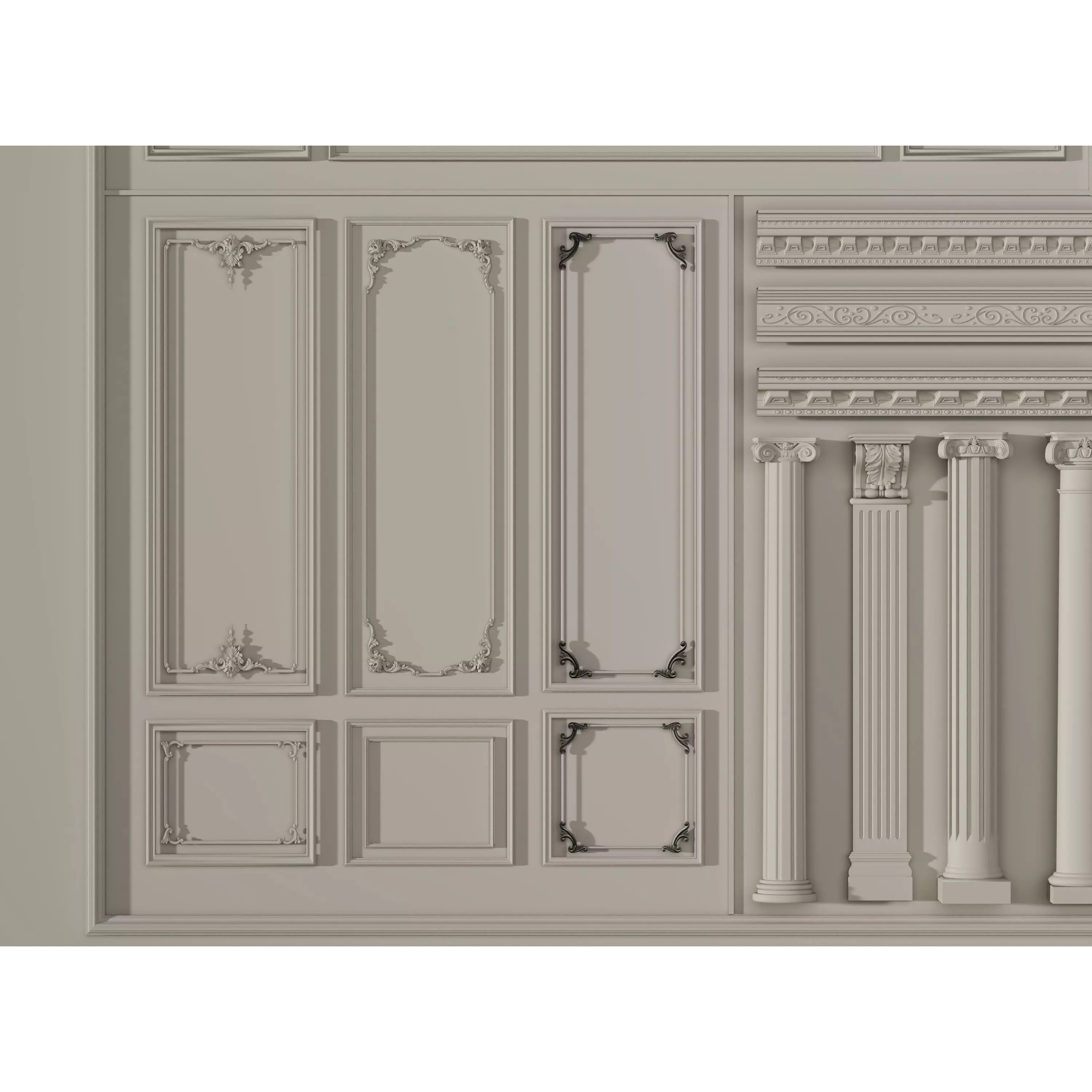Stucco Molding Frame 3D Model – Low Poly Architectural Decoration, FBX, OBJ - View 3