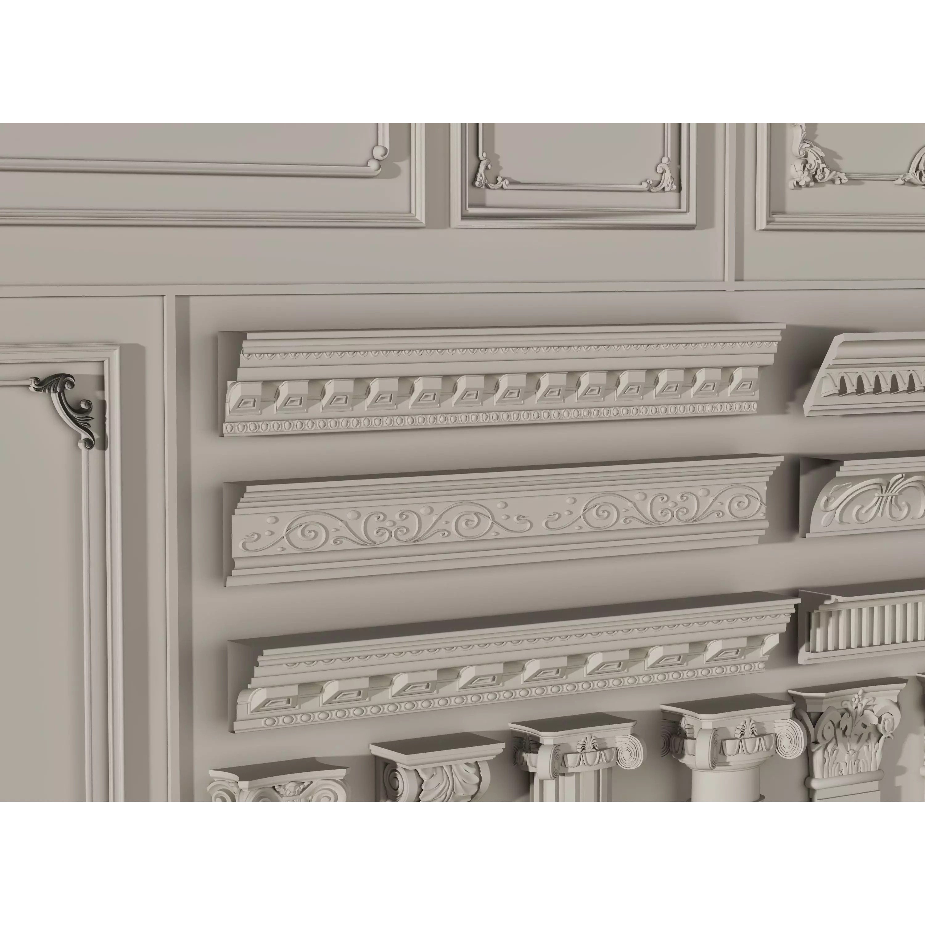 Stucco Molding Frame 3D Model – Low Poly Architectural Decoration, FBX, OBJ - View 5