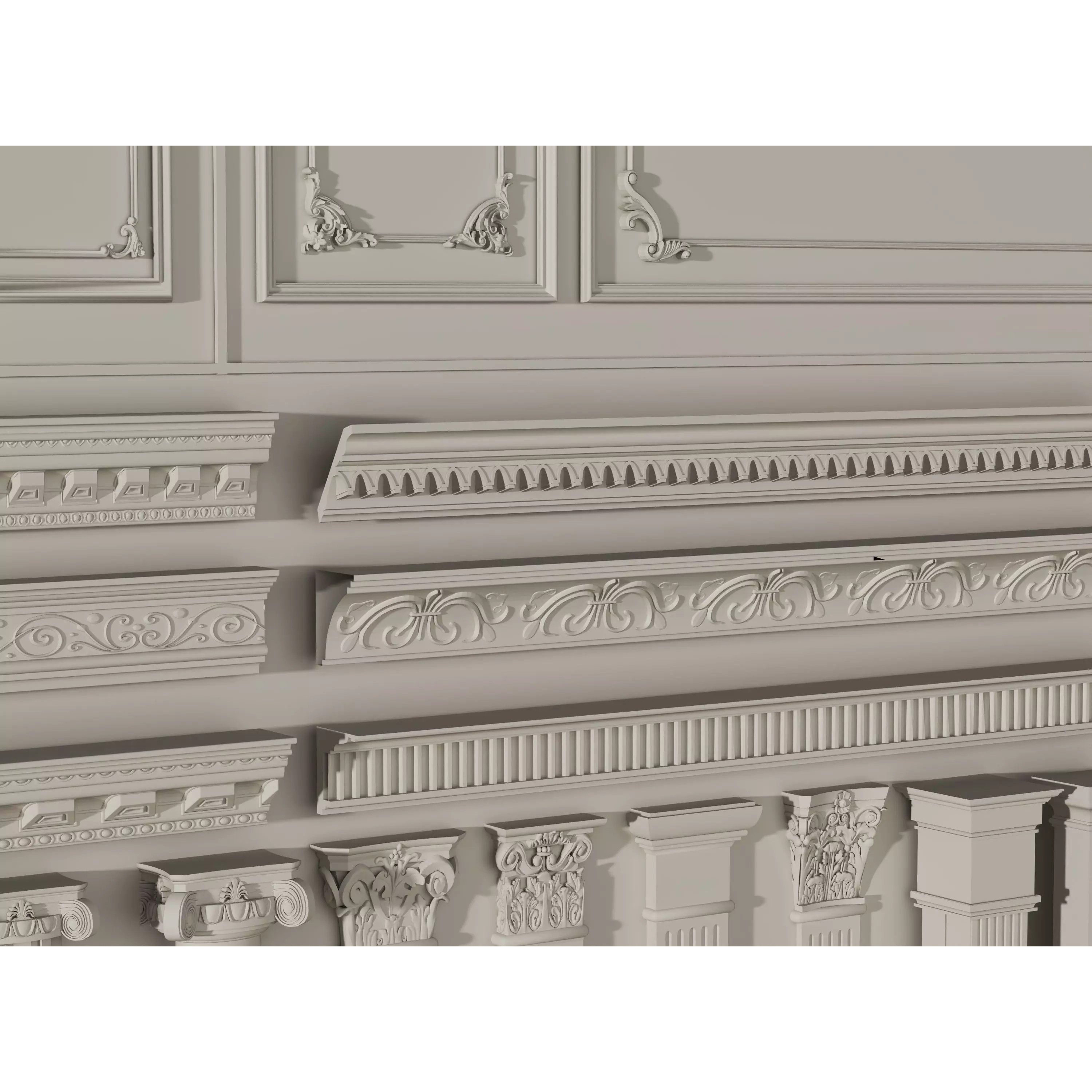 Stucco Molding Frame 3D Model – Low Poly Architectural Decoration, FBX, OBJ - View 6
