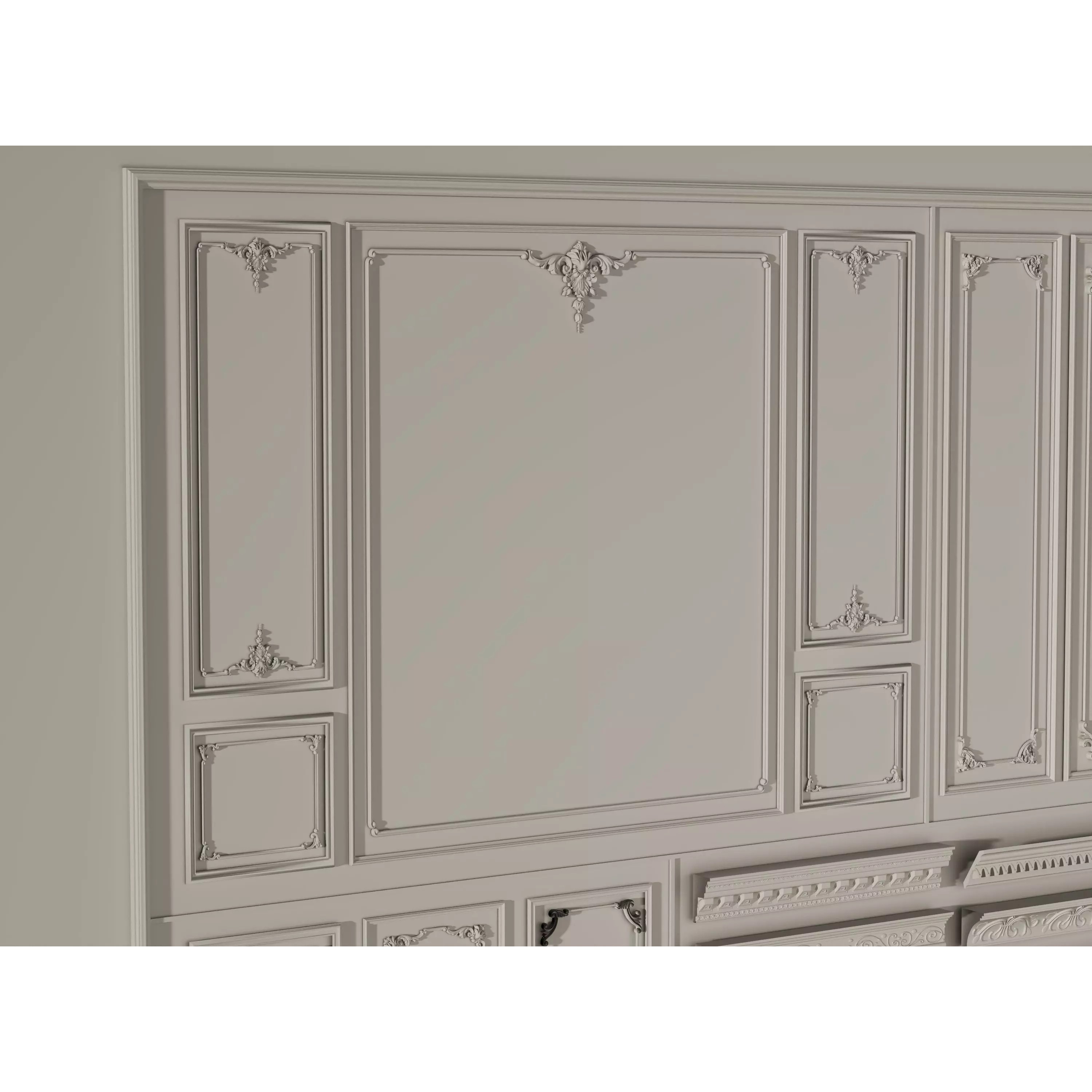 Stucco Molding Frame 3D Model – Low Poly Architectural Decoration, FBX, OBJ - View 7