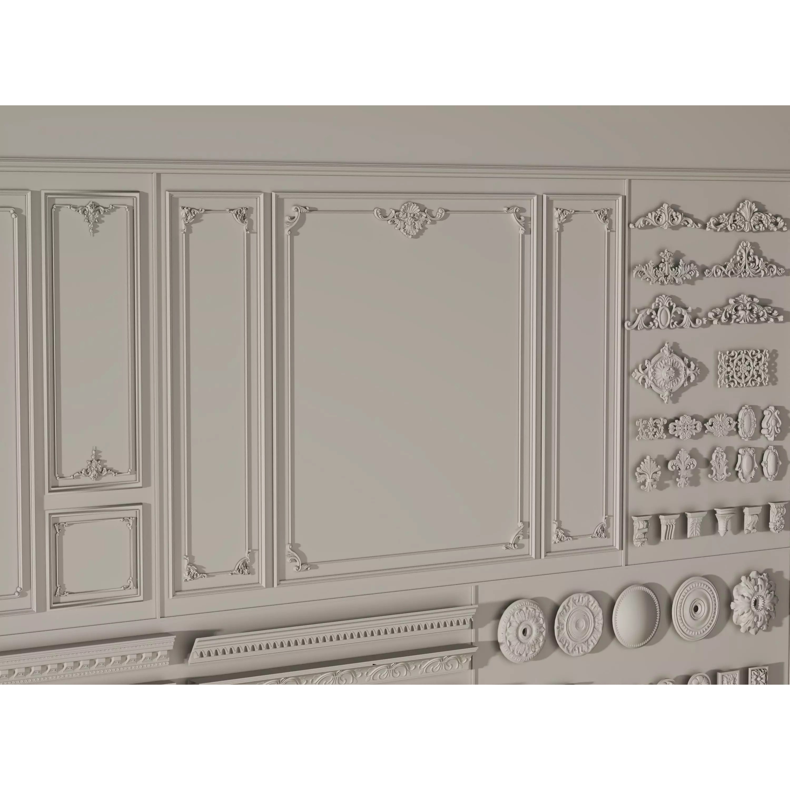 Stucco Molding Frame 3D Model – Low Poly Architectural Decoration, FBX, OBJ - View 8