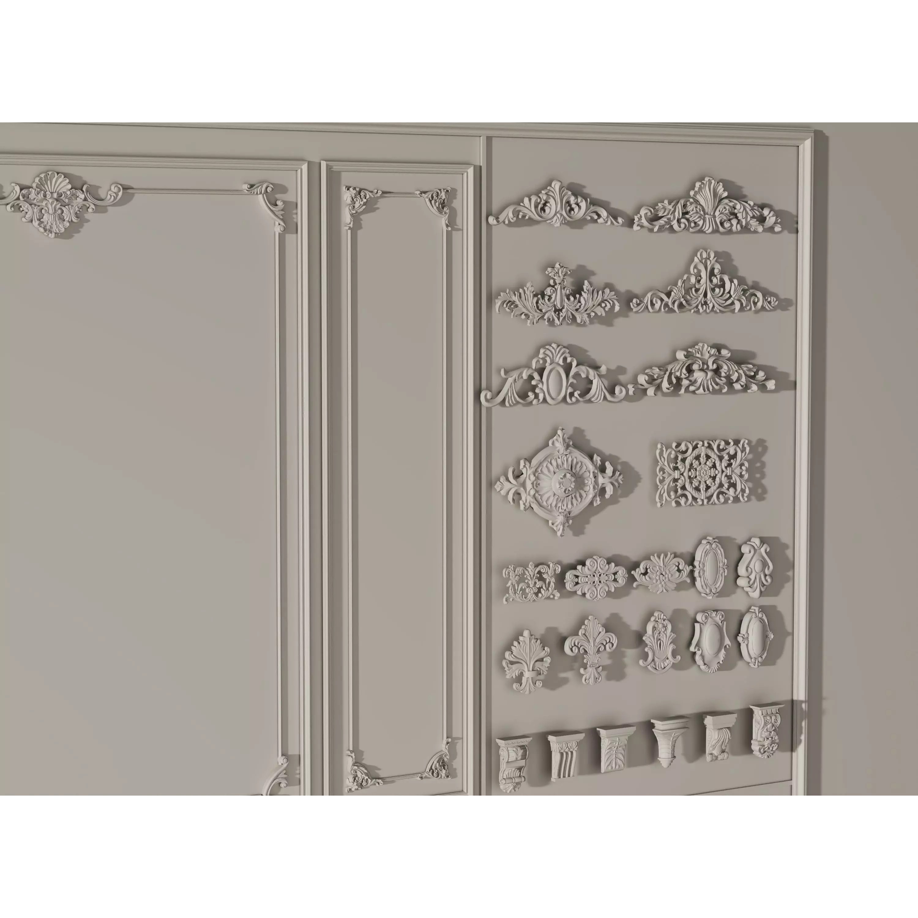 Stucco Molding Frame 3D Model – Low Poly Architectural Decoration, FBX, OBJ - View 9