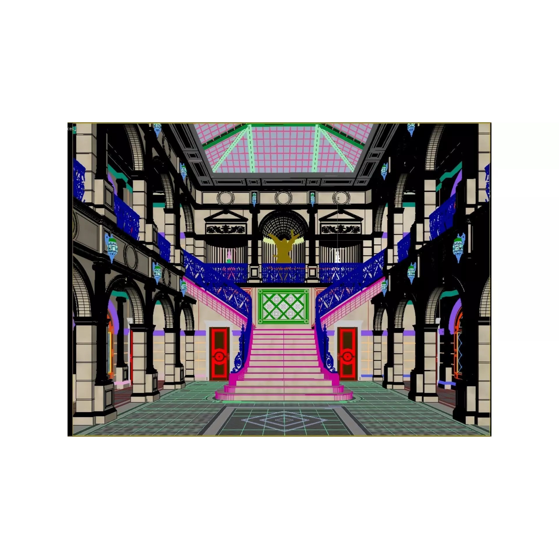European Court Style 3D Model – Baroque Atrium with Glass Dome, FBX