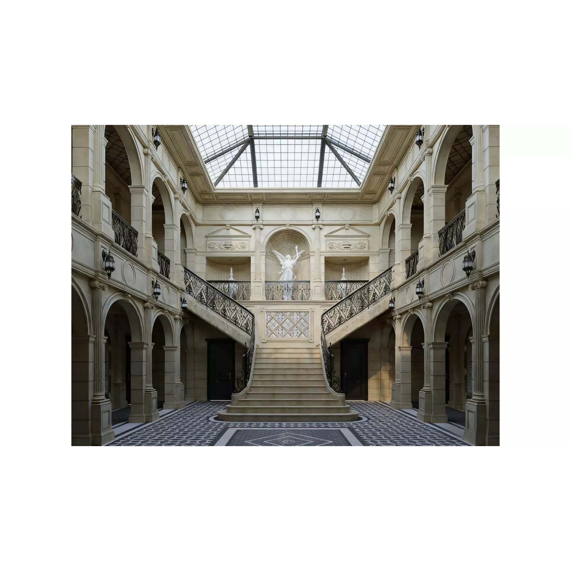 European Court Style 3D Model – Baroque Atrium with Glass Dome, FBX - View 2