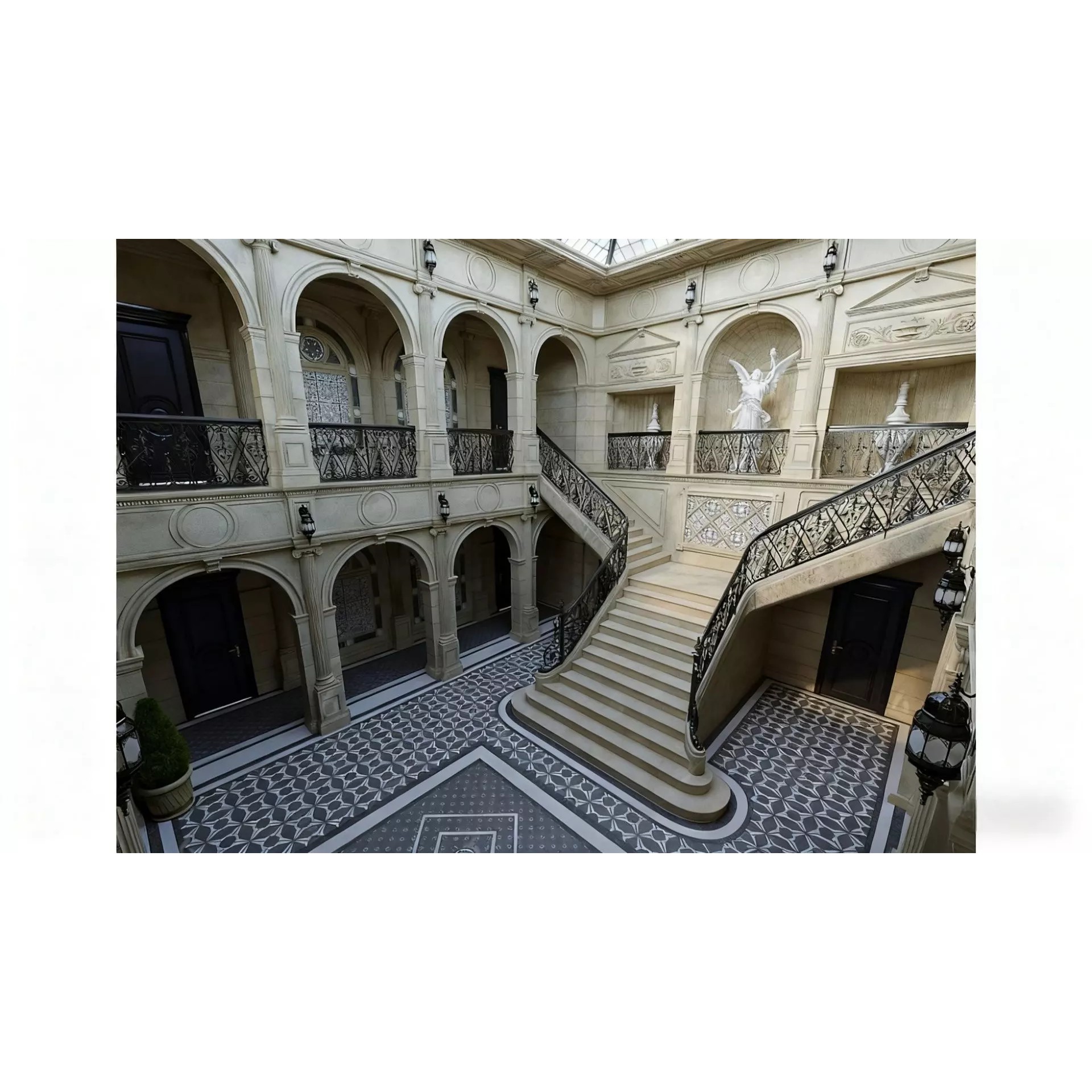 European Court Style 3D Model – Baroque Atrium with Glass Dome, FBX - View 3