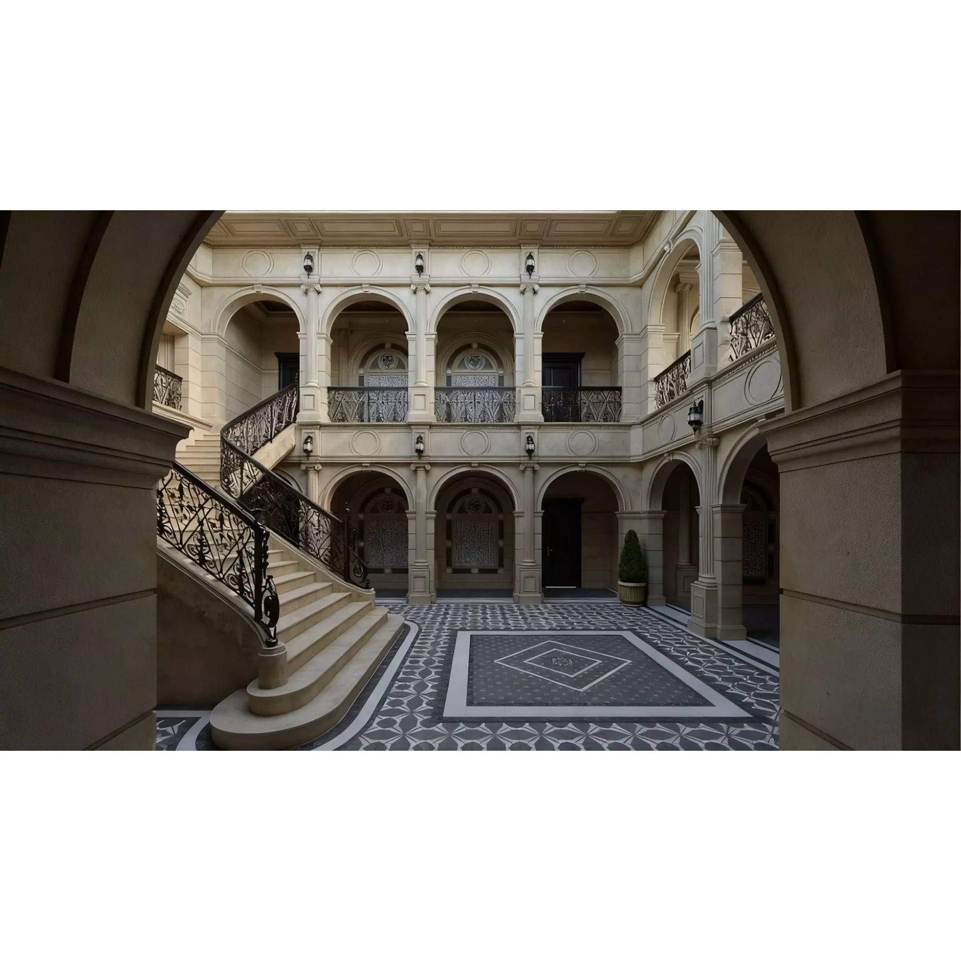 European Court Style 3D Model – Baroque Atrium with Glass Dome, FBX - View 4