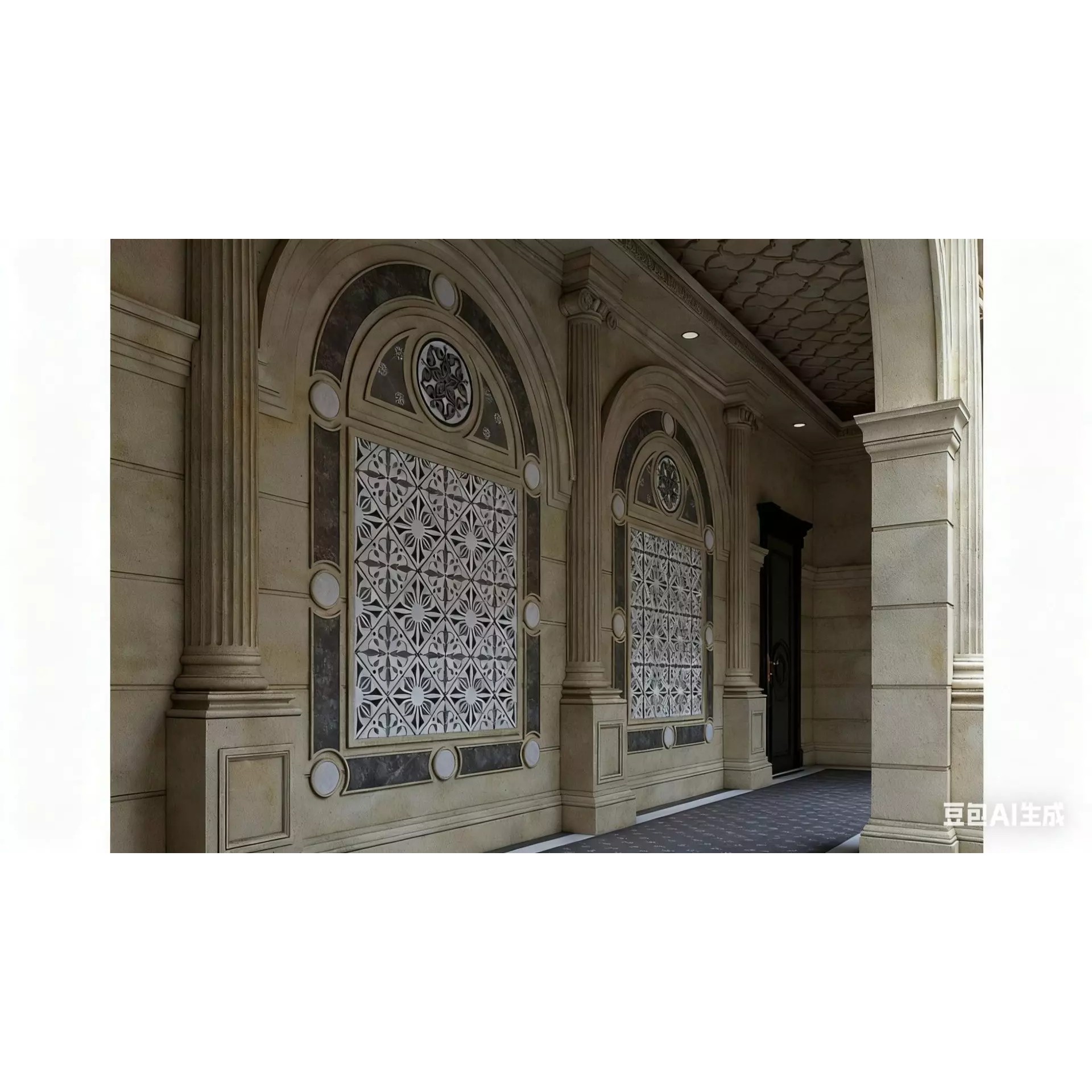 European Court Style 3D Model – Baroque Atrium with Glass Dome, FBX - View 5