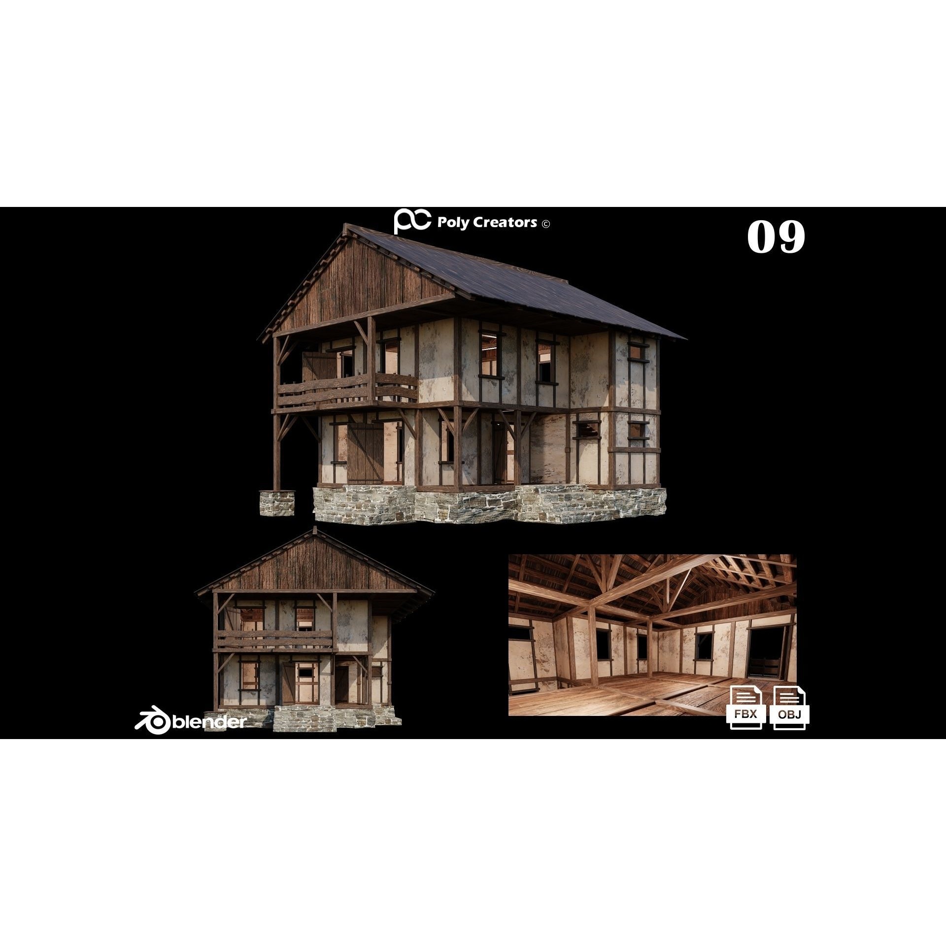 Medieval Houses 3D Model – Low Poly Game Asset with 4K Textures - View 15