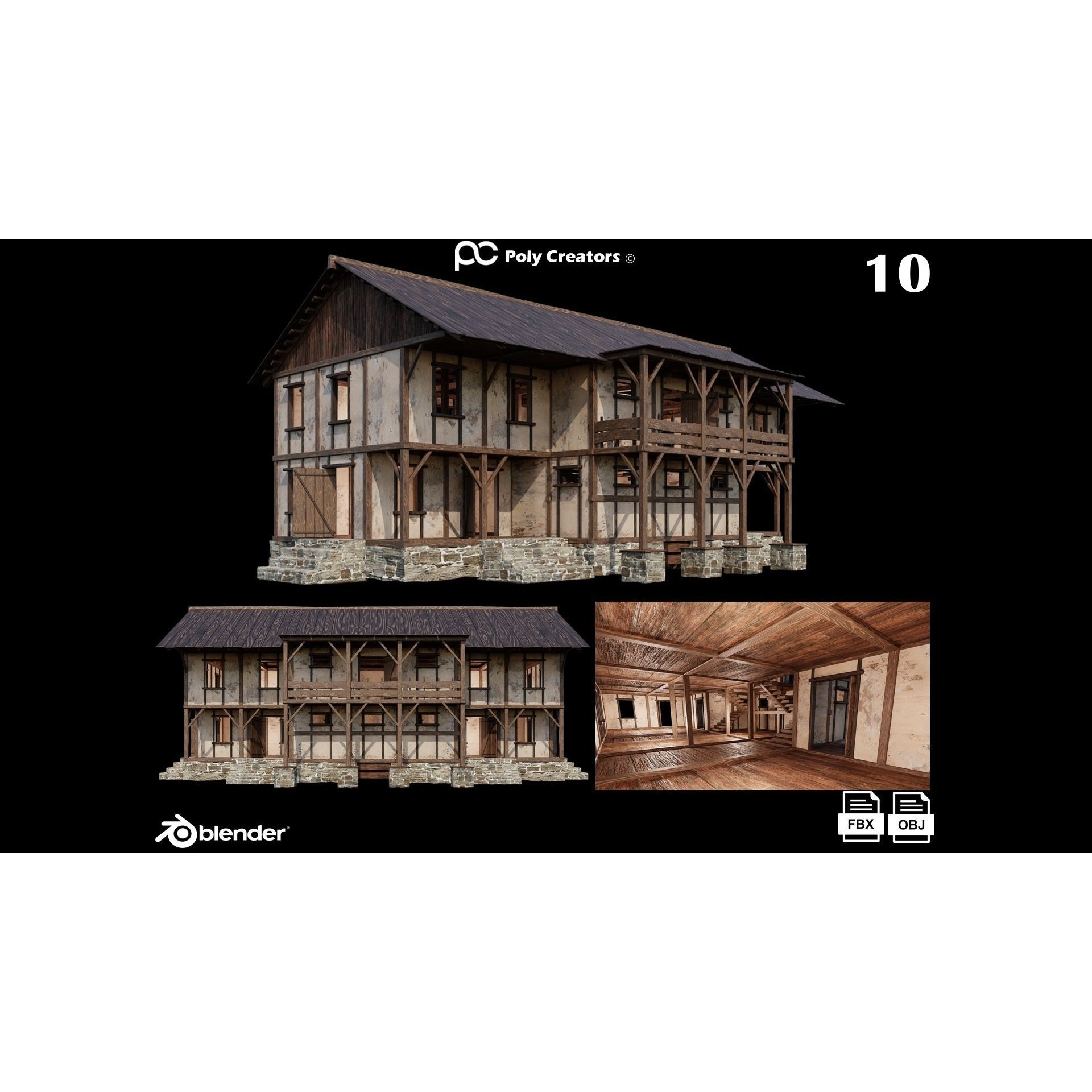 Medieval Houses 3D Model – Low Poly Game Asset with 4K Textures - View 16