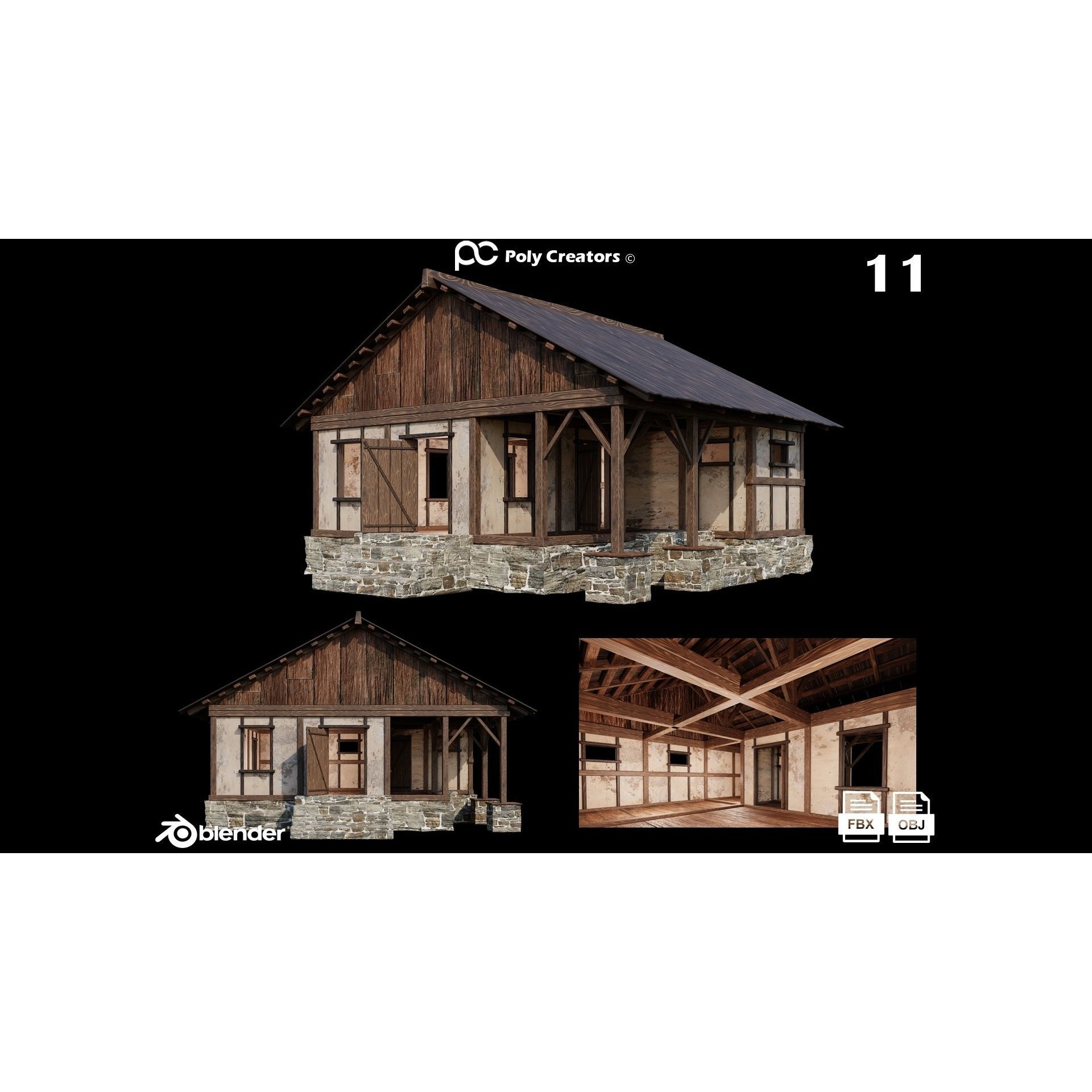 Medieval Houses 3D Model – Low Poly Game Asset with 4K Textures - View 17