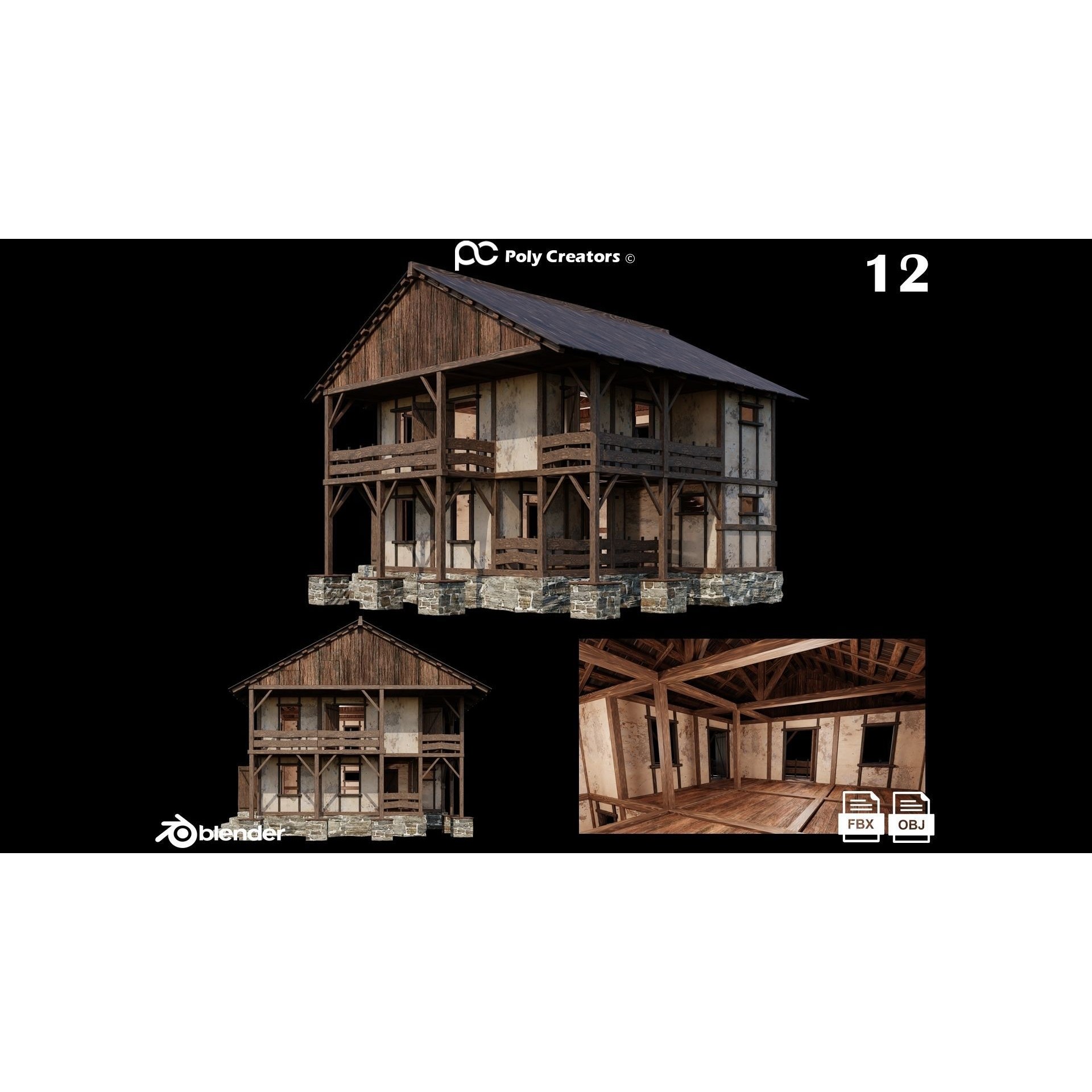 Medieval Houses 3D Model – Low Poly Game Asset with 4K Textures - View 18