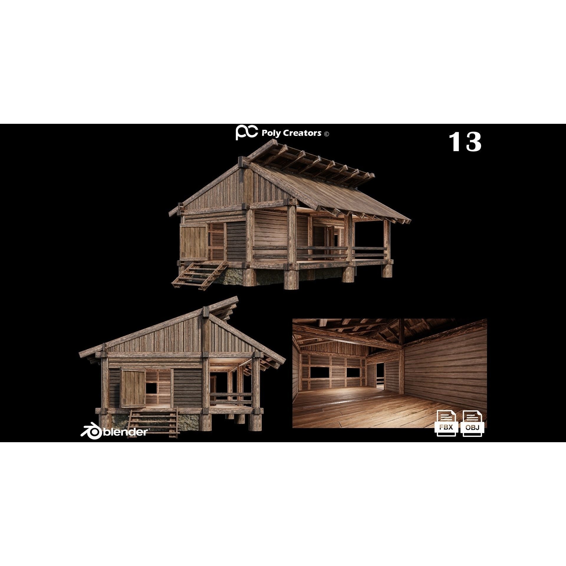 Medieval Houses 3D Model – Low Poly Game Asset with 4K Textures - View 19