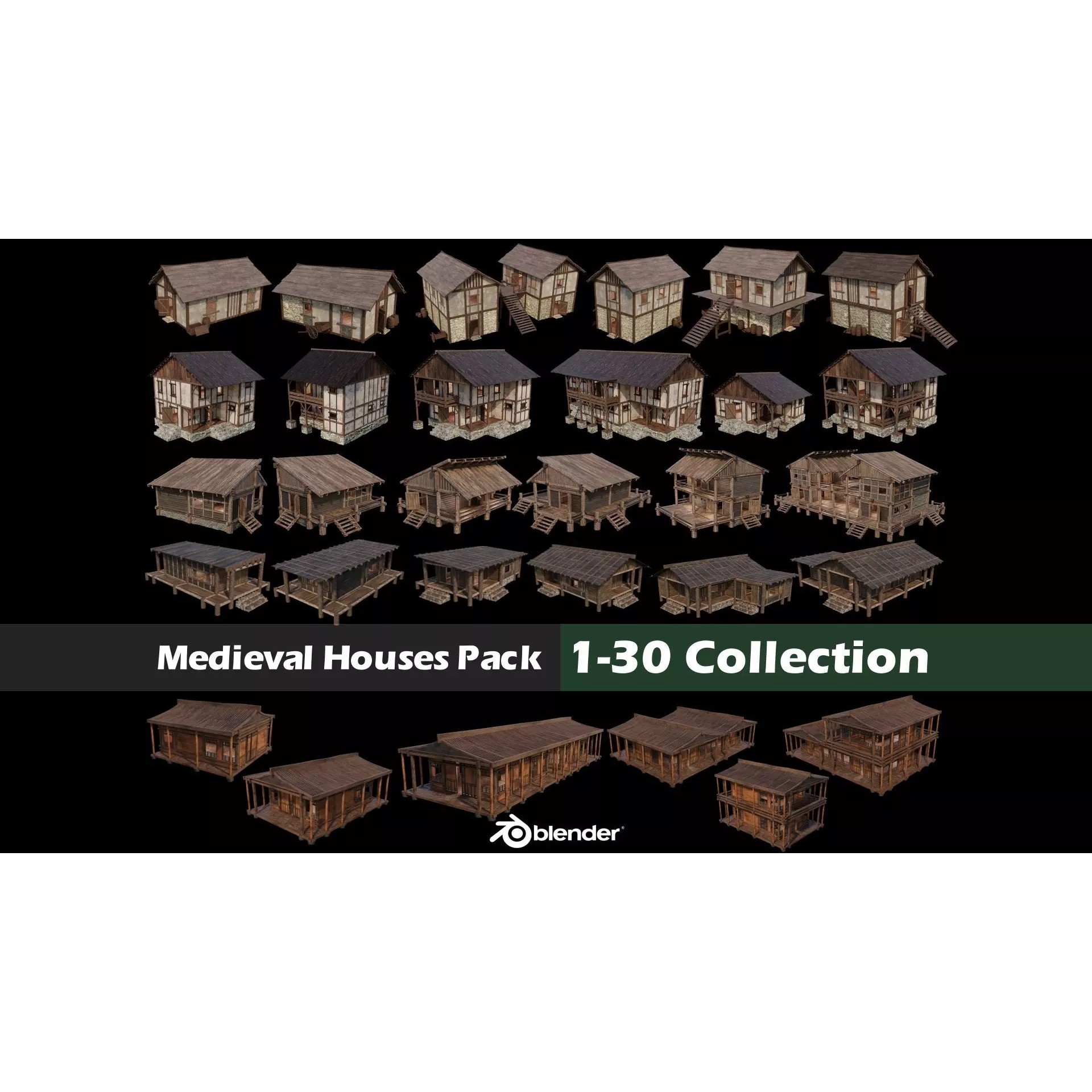 Medieval Houses 3D Model – Low Poly Game Asset with 4K Textures - View 2