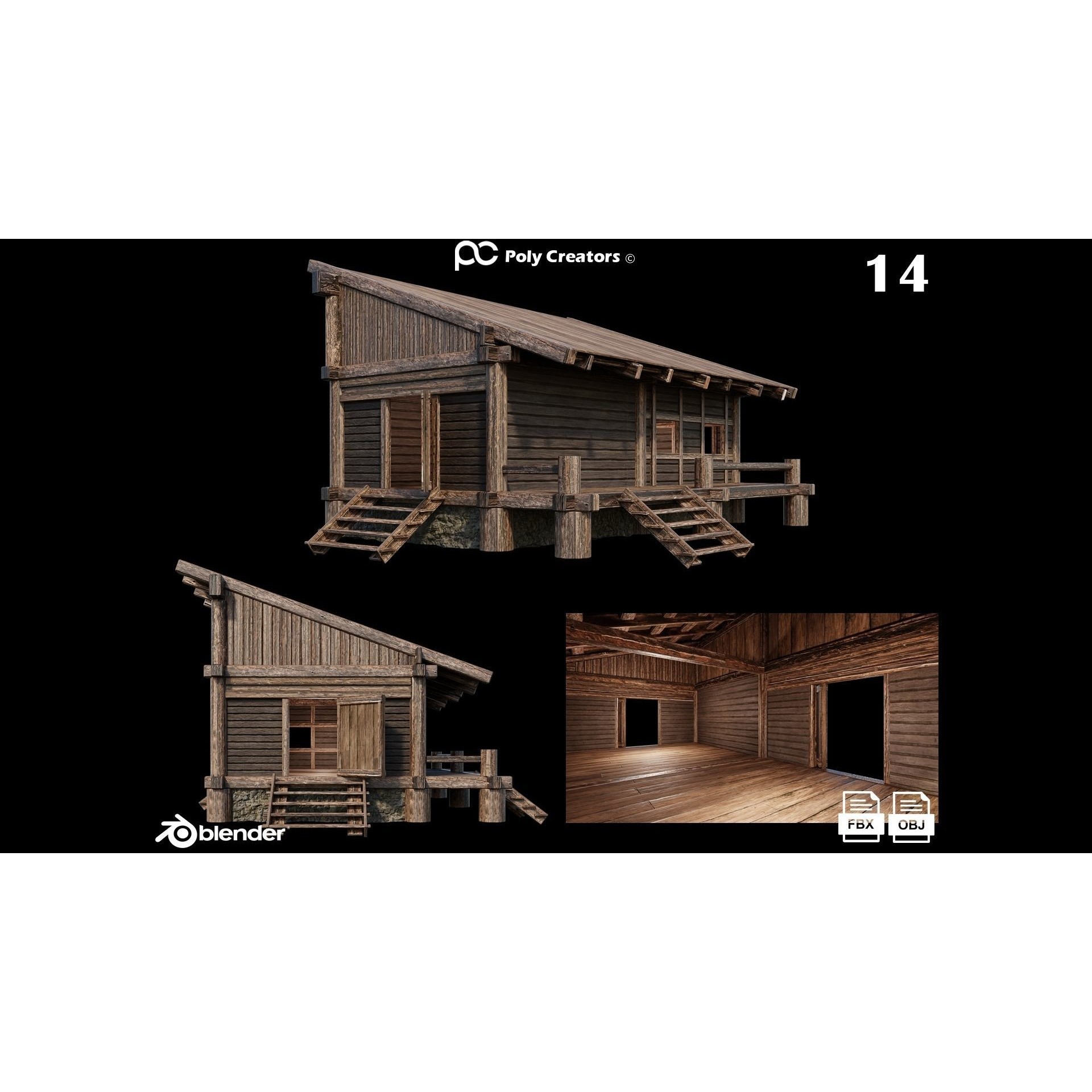 Medieval Houses 3D Model – Low Poly Game Asset with 4K Textures - View 20