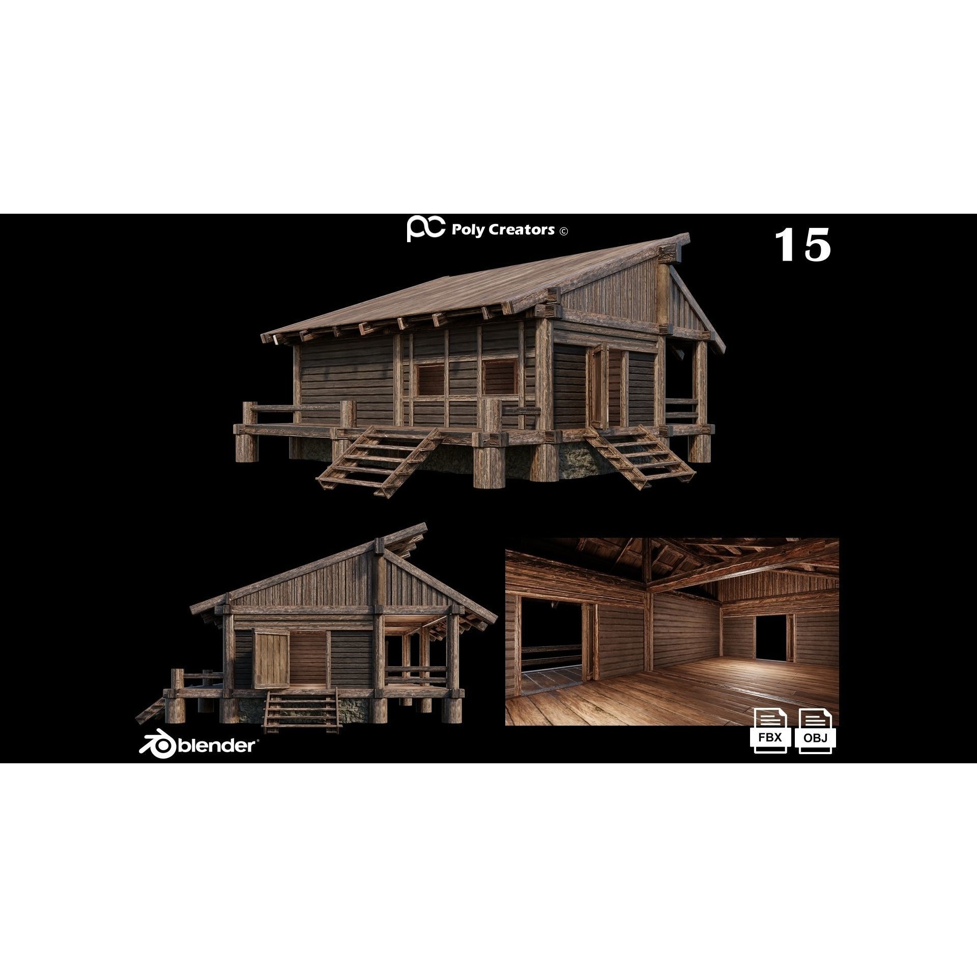 Medieval Houses 3D Model – Low Poly Game Asset with 4K Textures - View 21