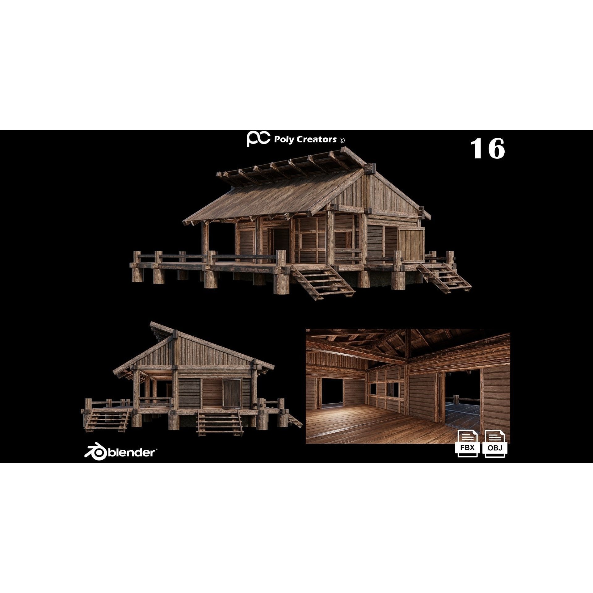 Medieval Houses 3D Model – Low Poly Game Asset with 4K Textures - View 22