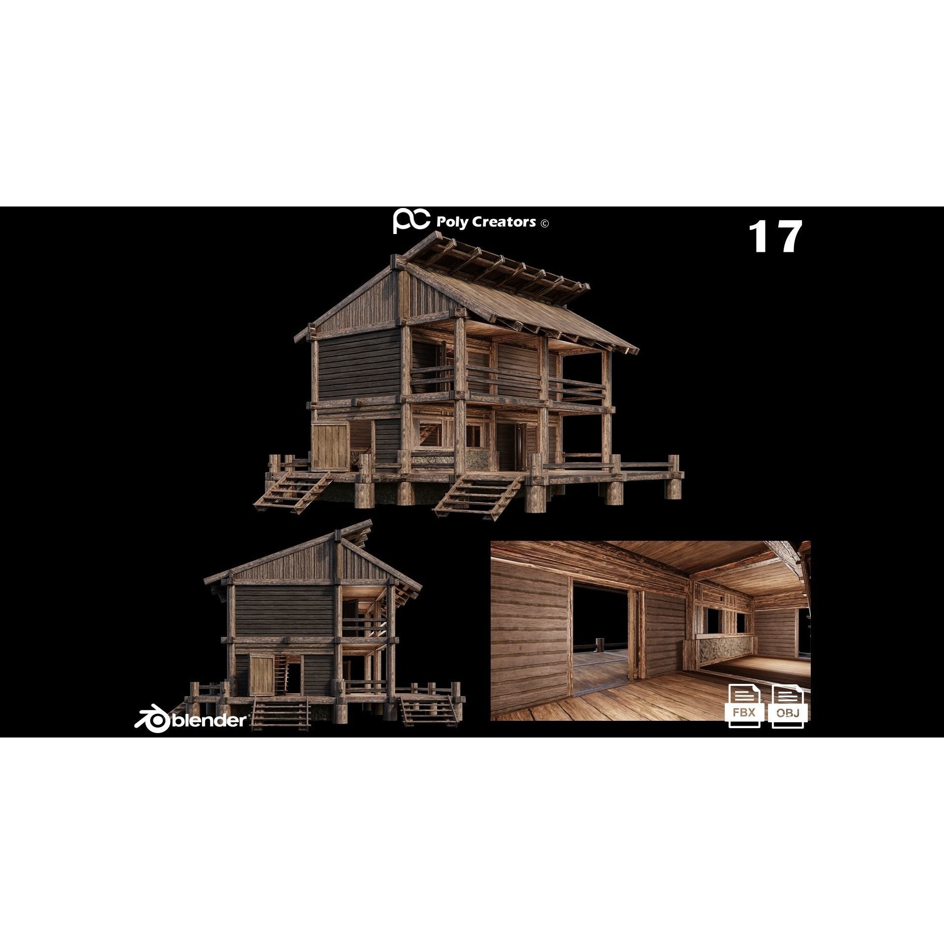 Medieval Houses 3D Model – Low Poly Game Asset with 4K Textures - View 23