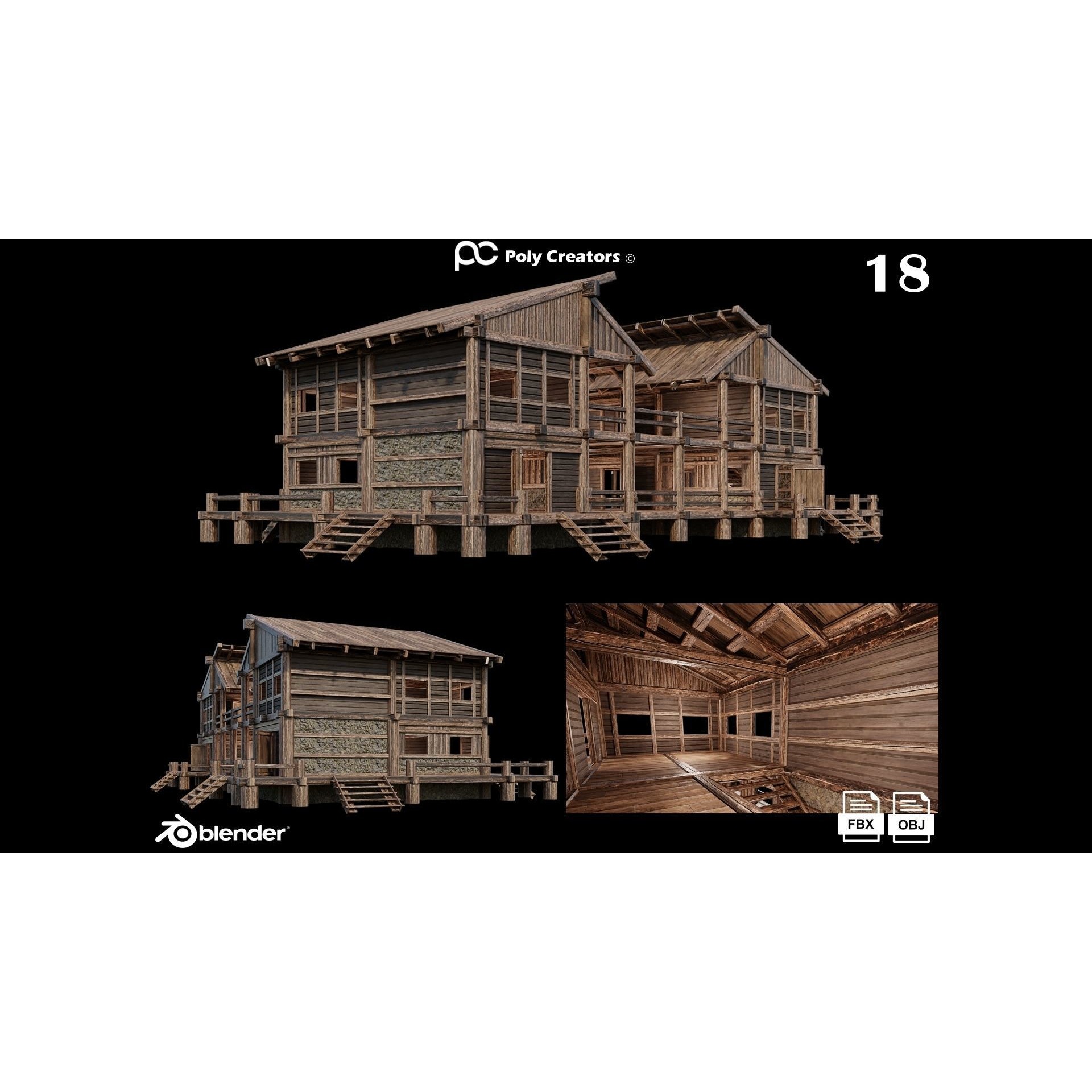 Medieval Houses 3D Model – Low Poly Game Asset with 4K Textures - View 24