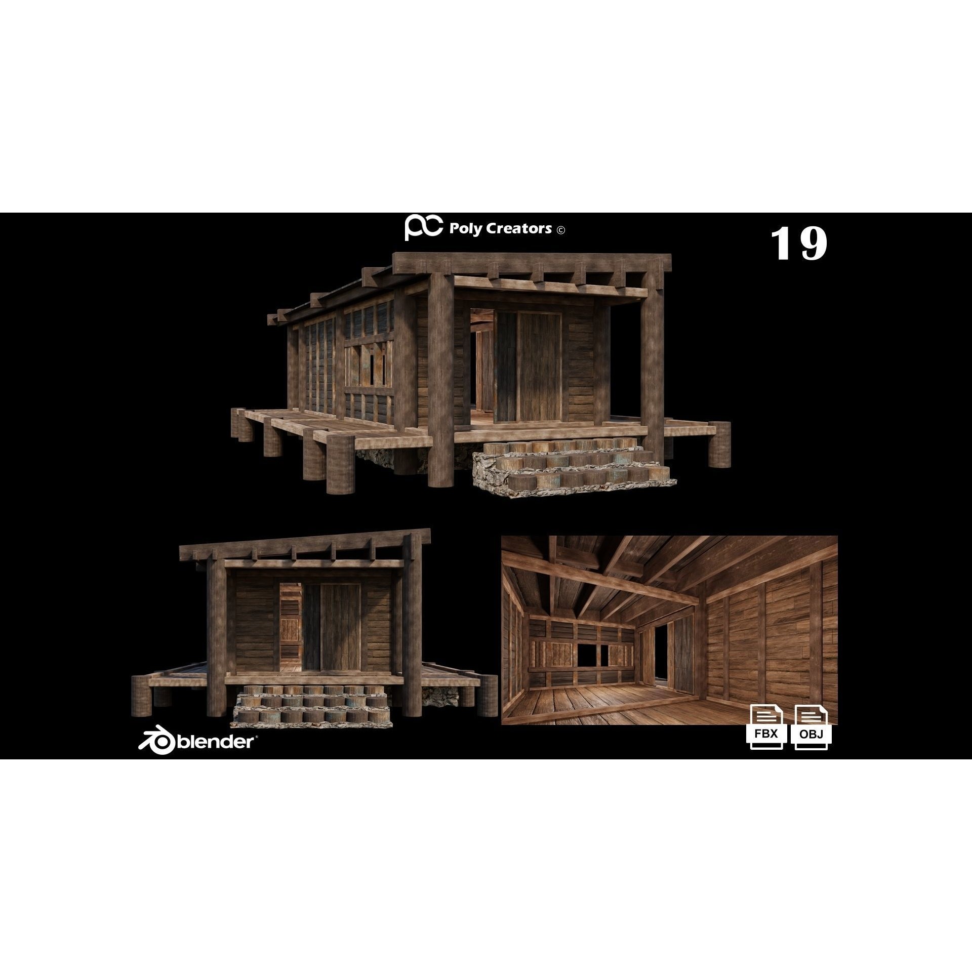 Medieval Houses 3D Model – Low Poly Game Asset with 4K Textures - View 25