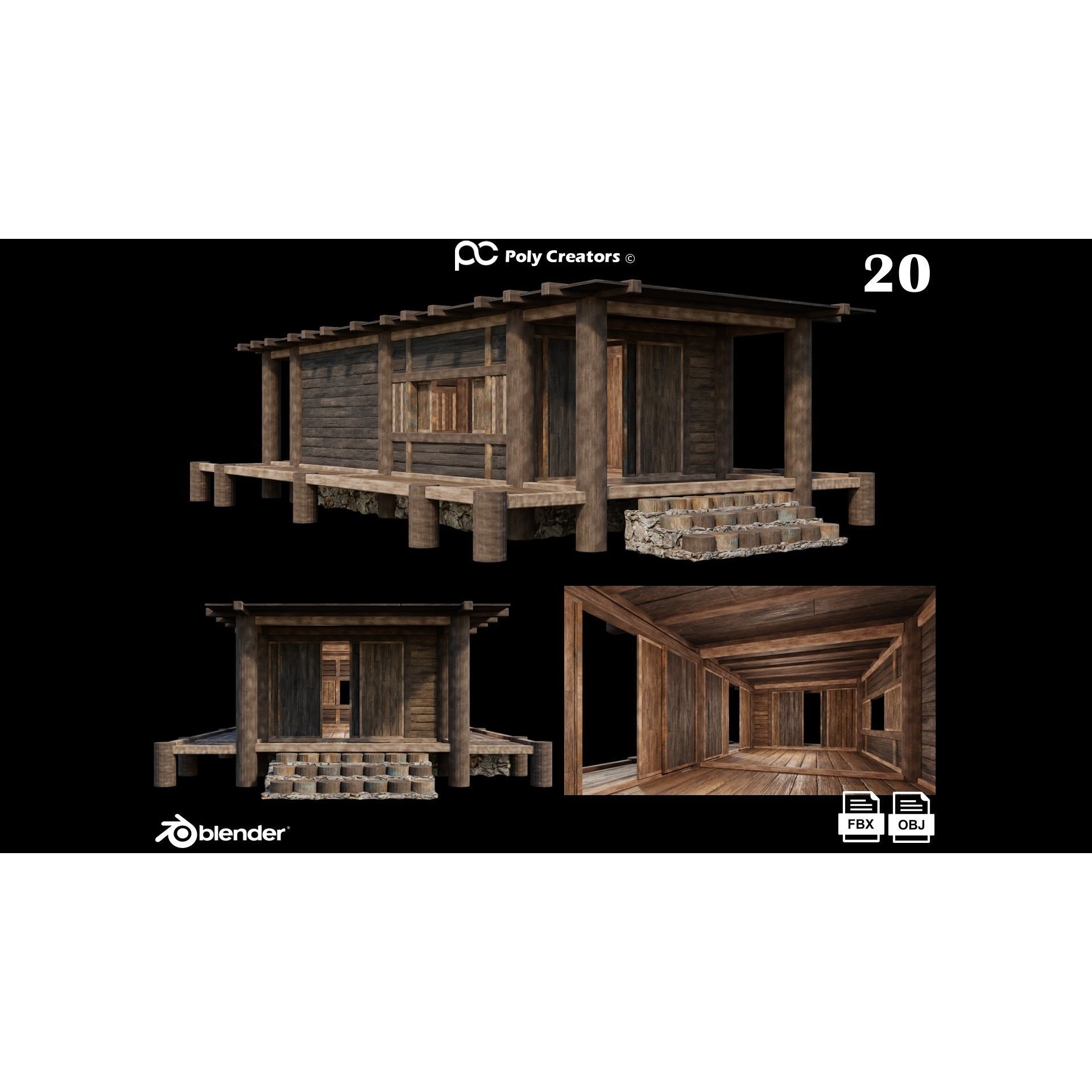 Medieval Houses 3D Model – Low Poly Game Asset with 4K Textures - View 26