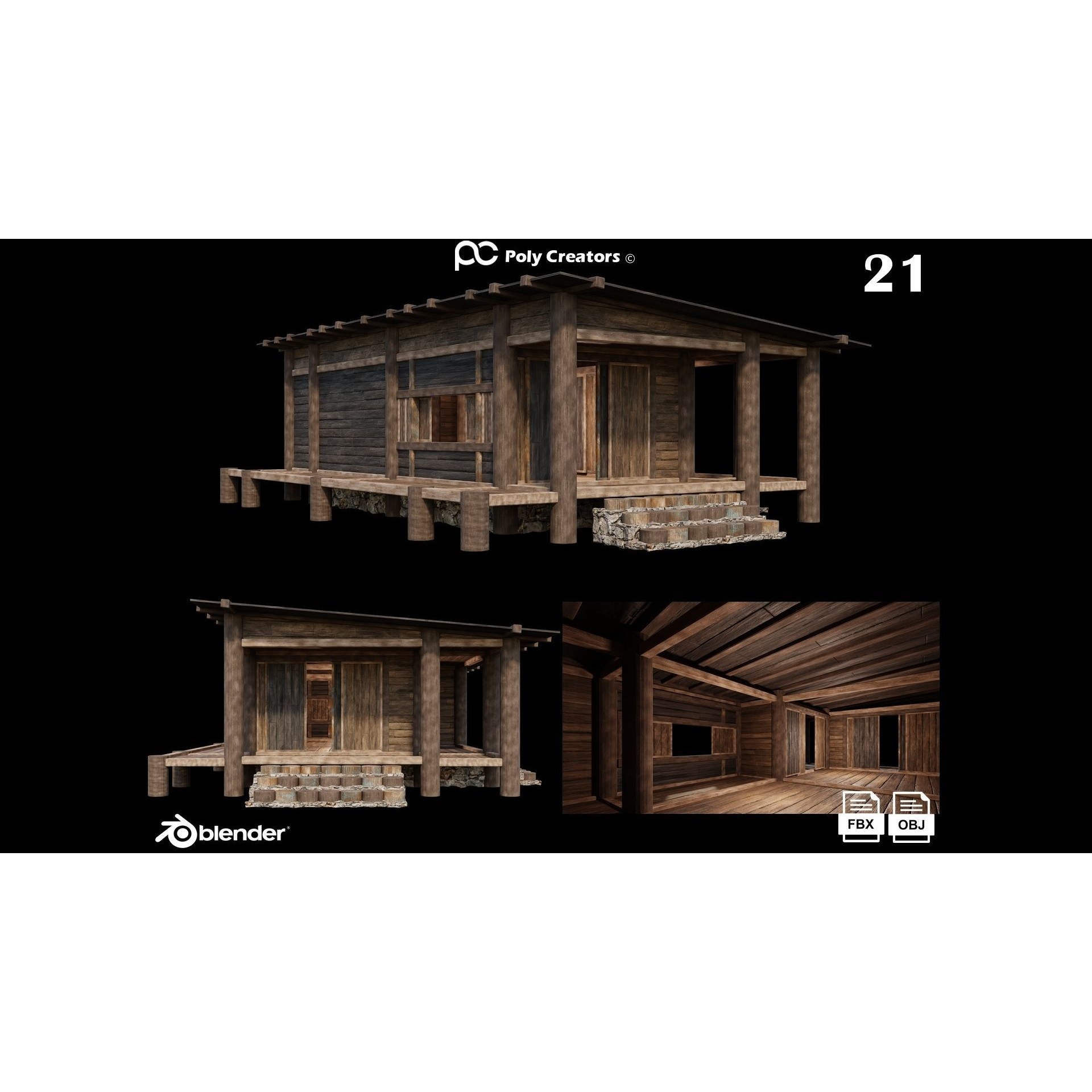 Medieval Houses 3D Model – Low Poly Game Asset with 4K Textures - View 27