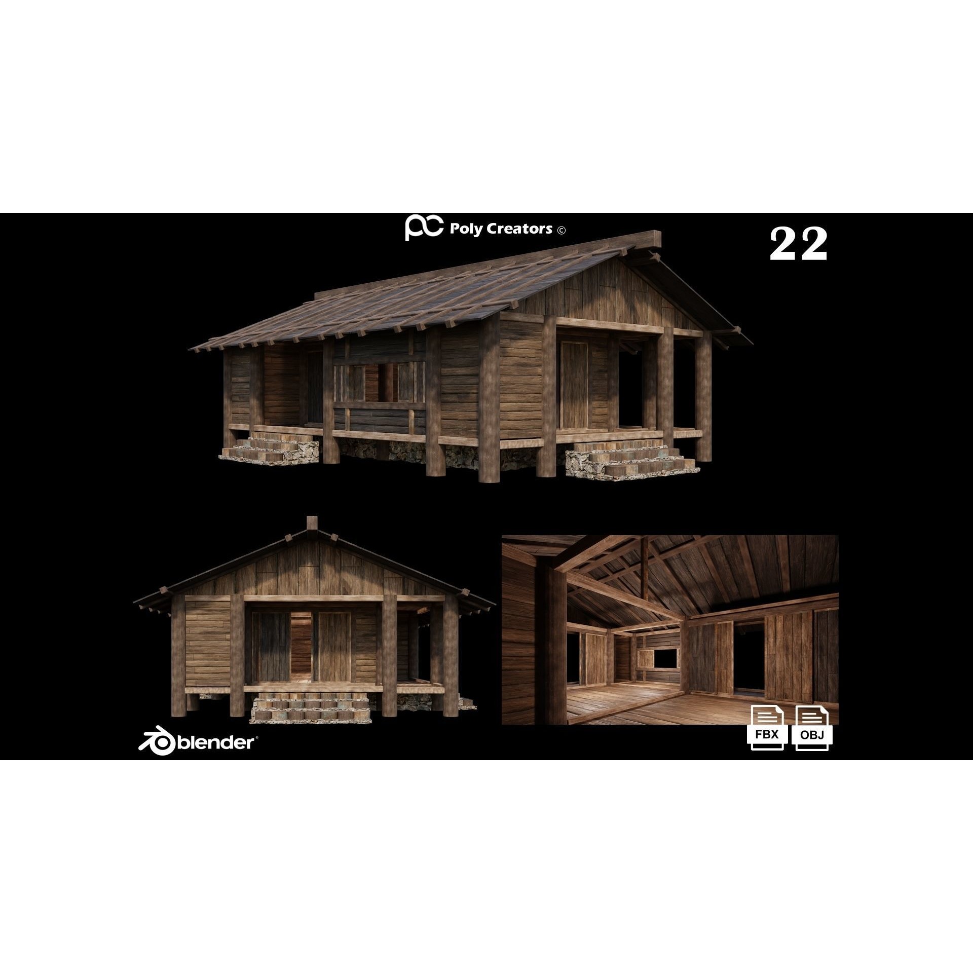Medieval Houses 3D Model – Low Poly Game Asset with 4K Textures - View 28