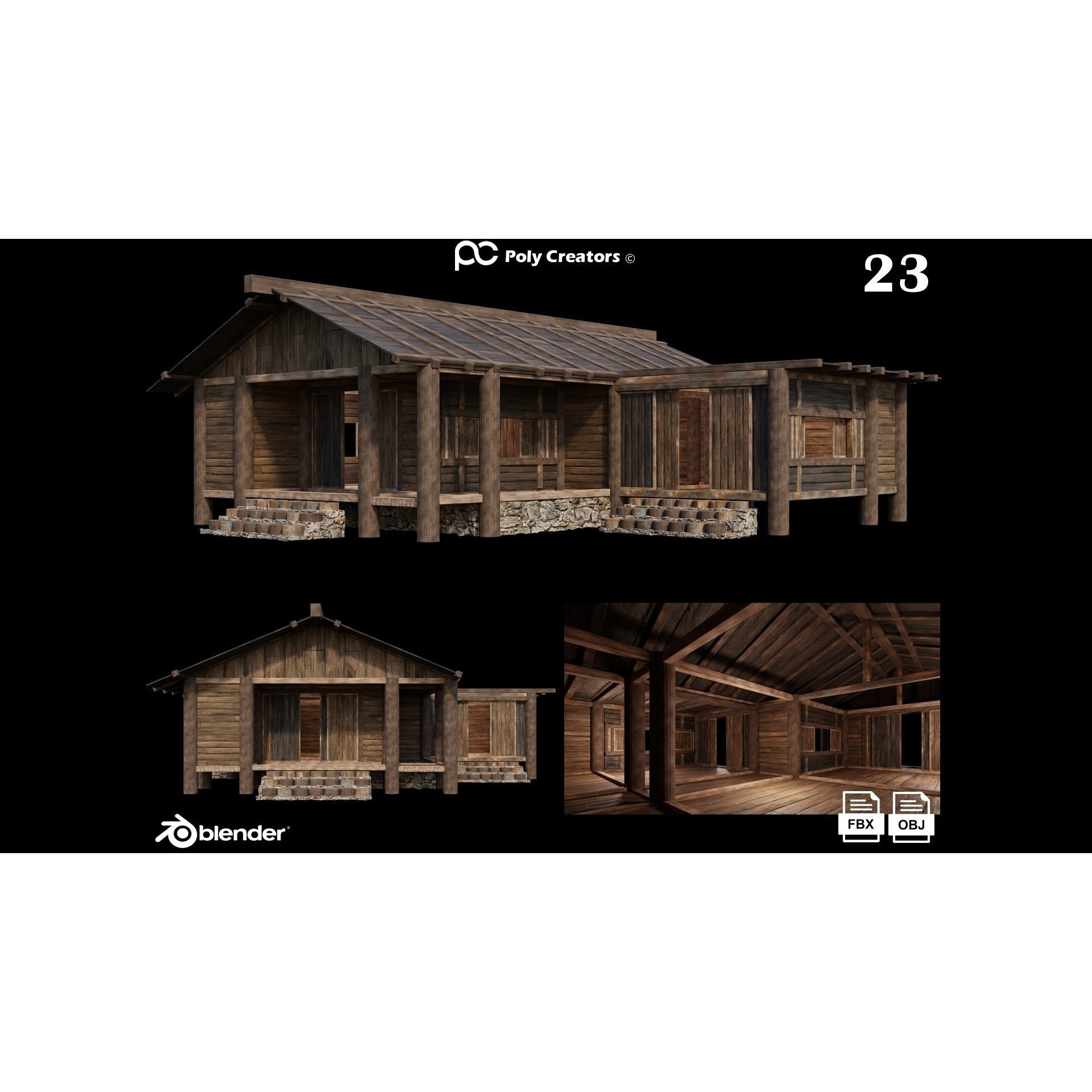 Medieval Houses 3D Model – Low Poly Game Asset with 4K Textures - View 29