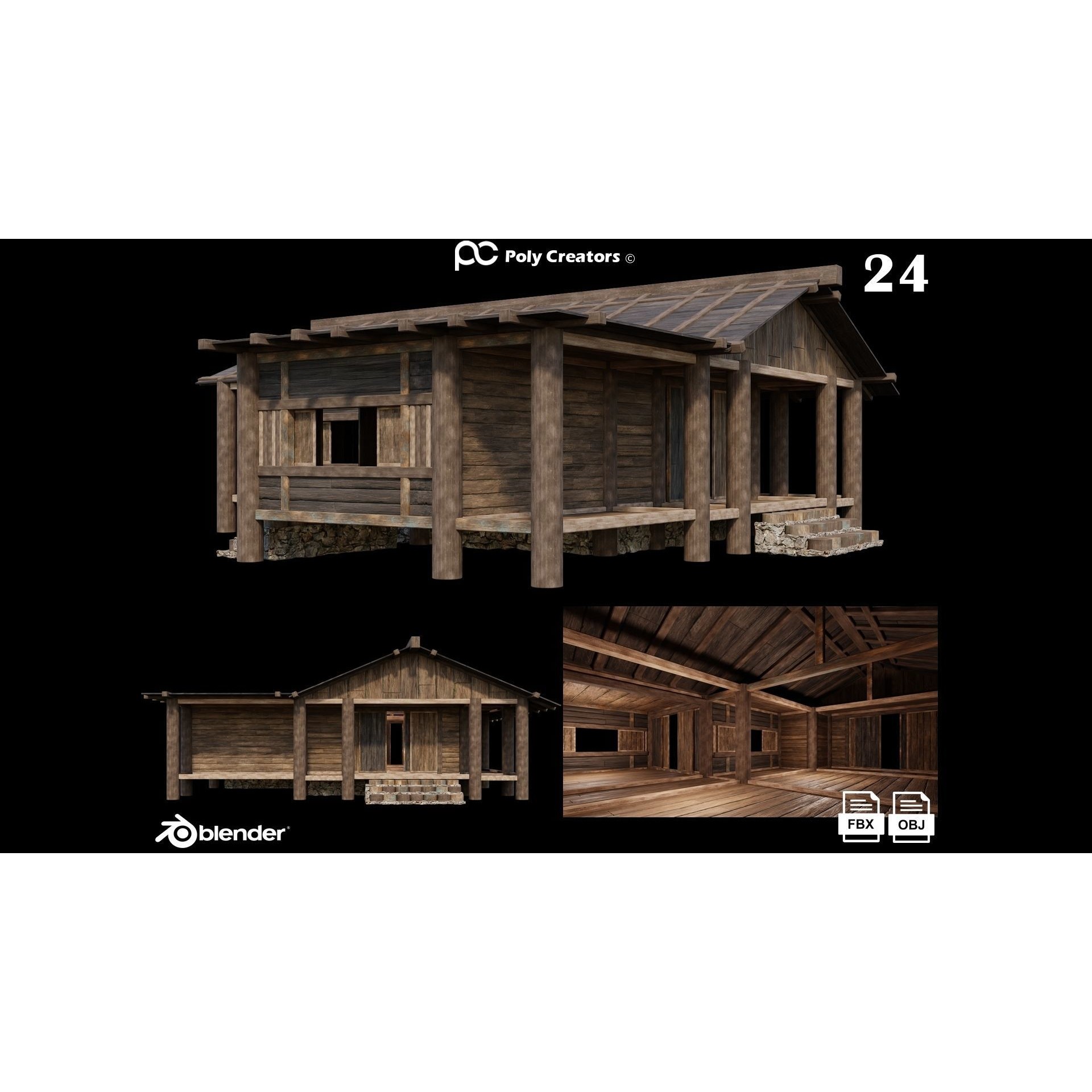 Medieval Houses 3D Model – Low Poly Game Asset with 4K Textures - View 30