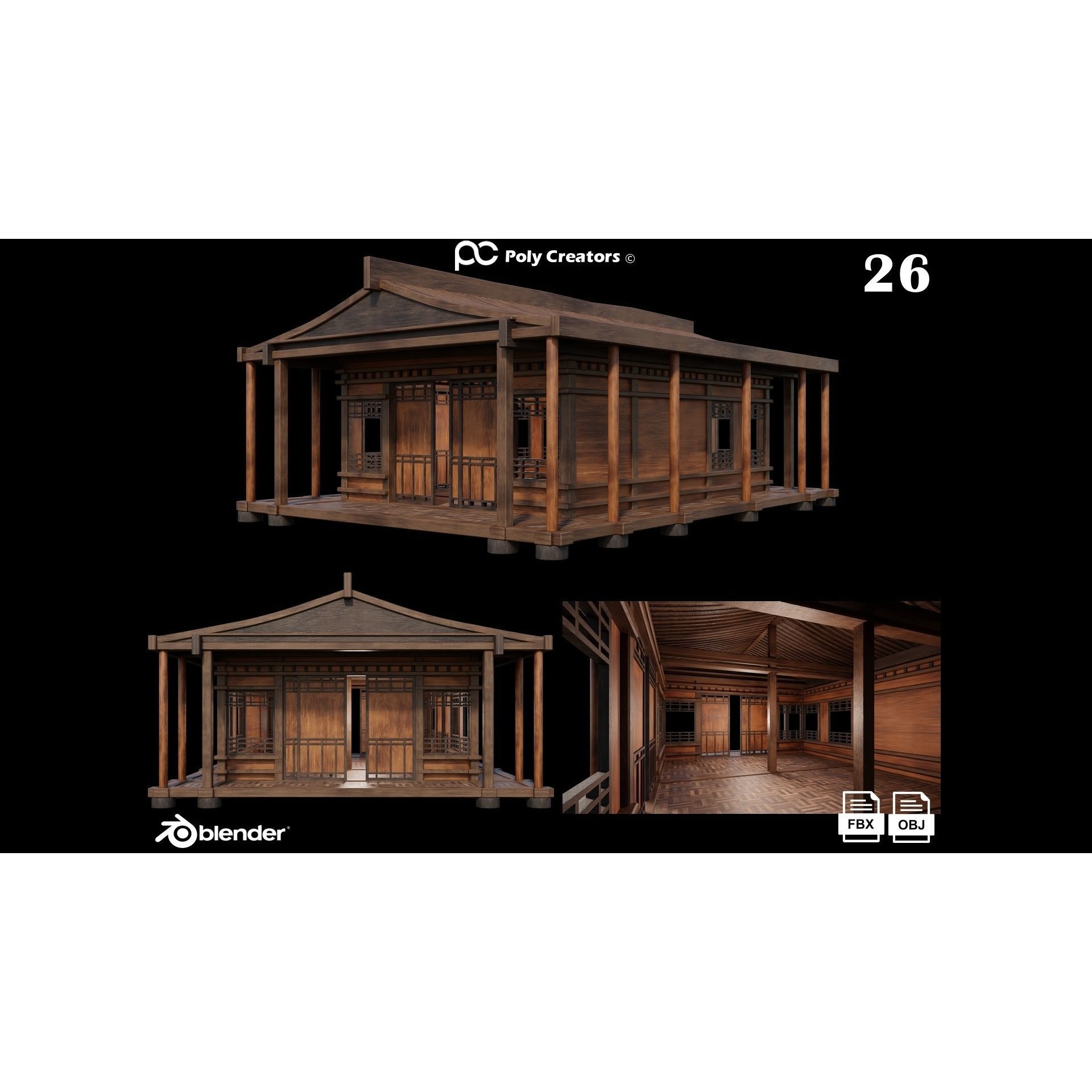 Medieval Houses 3D Model – Low Poly Game Asset with 4K Textures - View 32