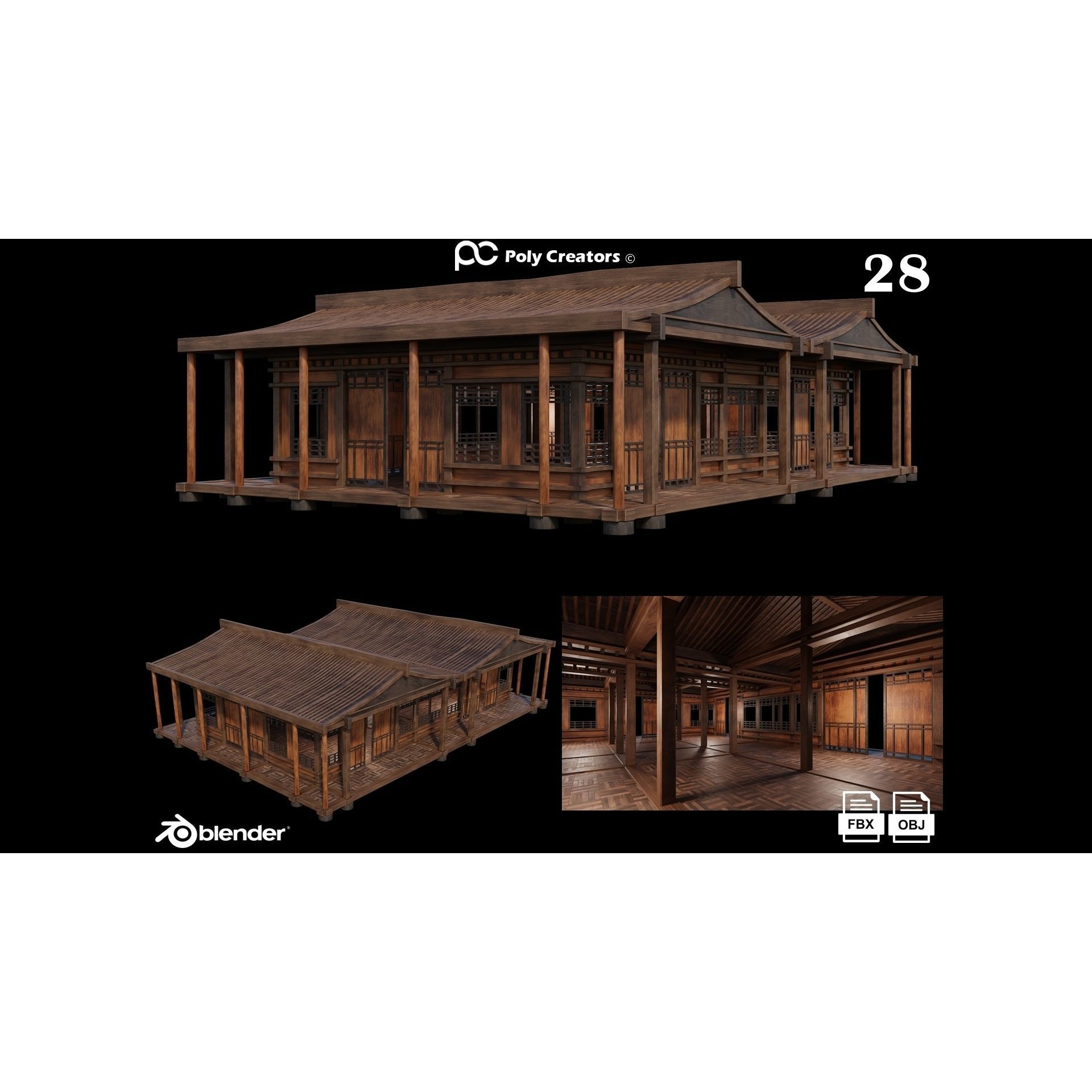Medieval Houses 3D Model – Low Poly Game Asset with 4K Textures - View 34