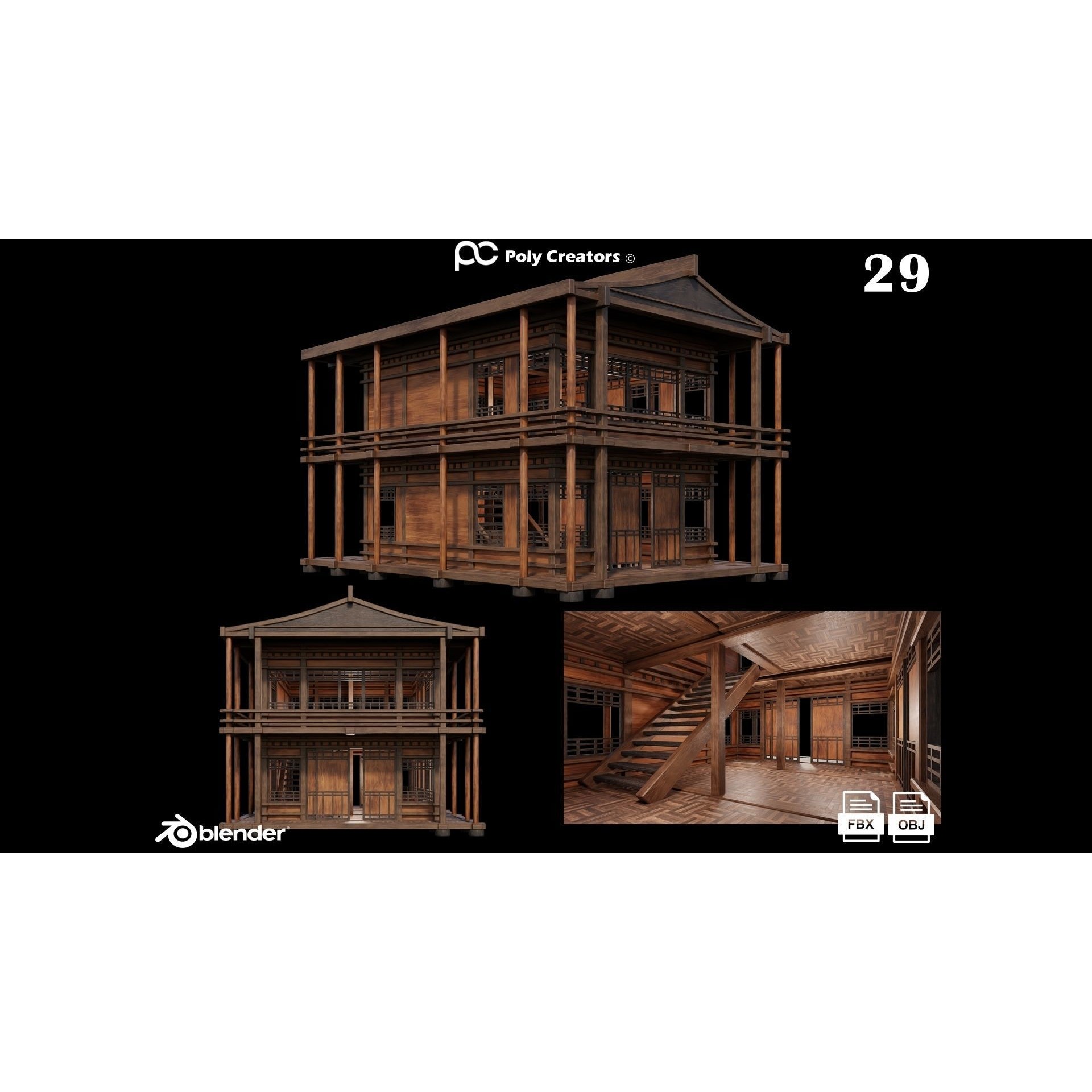 Medieval Houses 3D Model – Low Poly Game Asset with 4K Textures - View 35