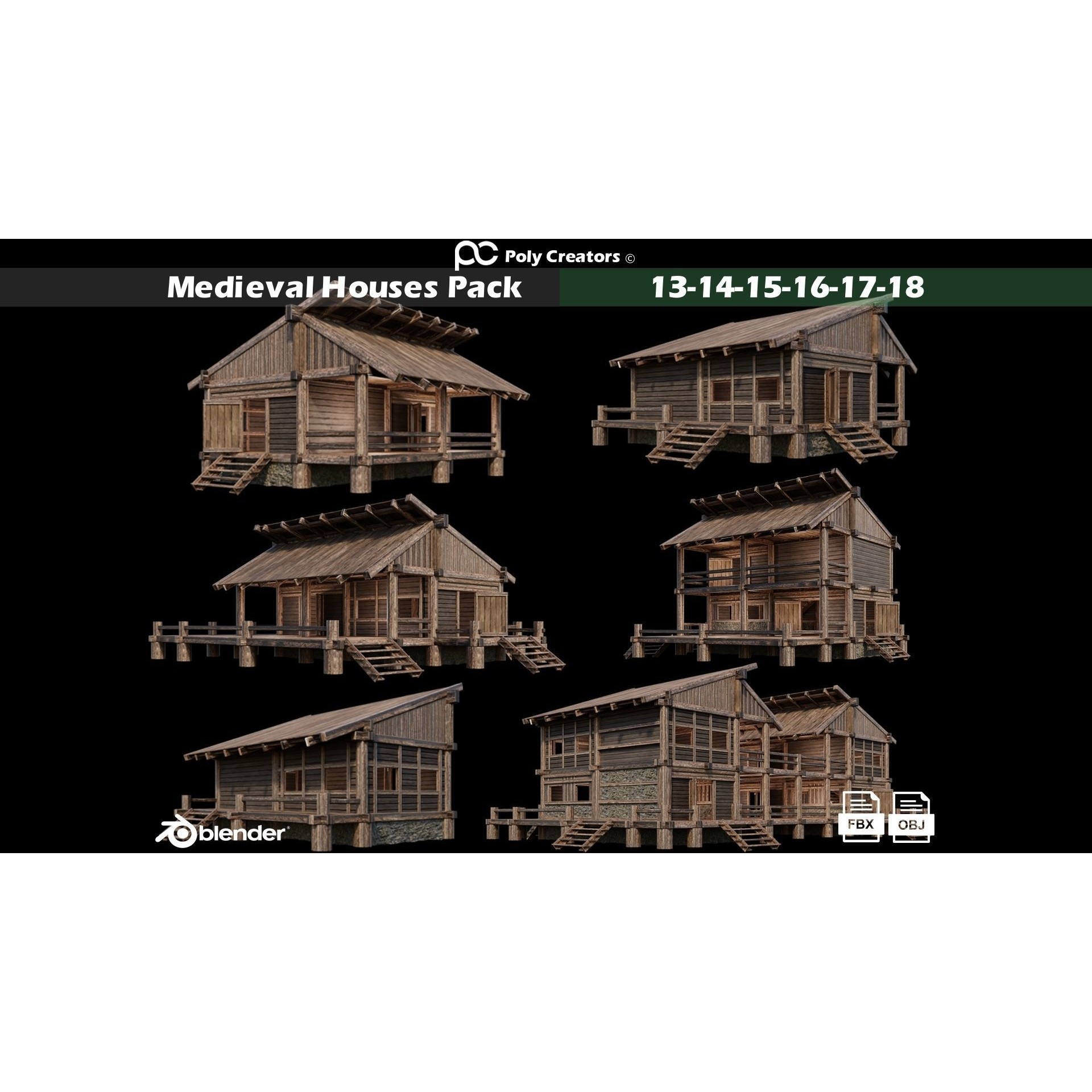 Medieval Houses 3D Model – Low Poly Game Asset with 4K Textures - View 5