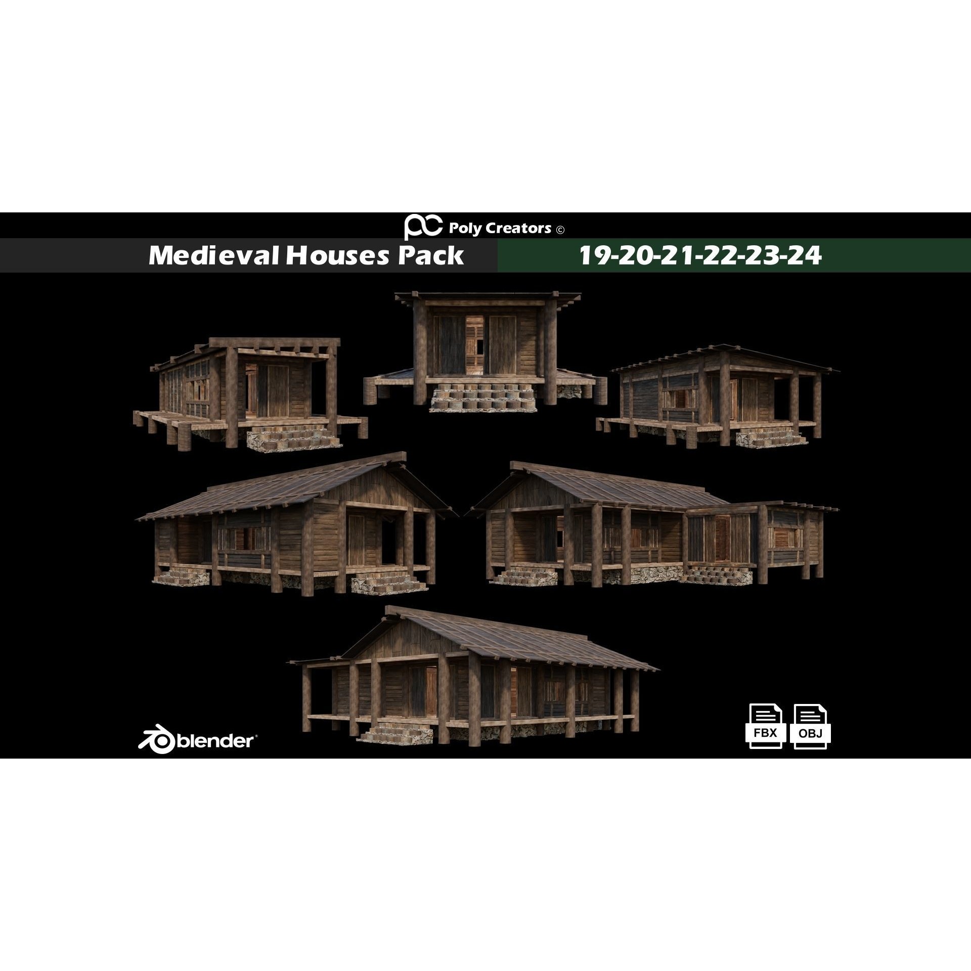 Medieval Houses 3D Model – Low Poly Game Asset with 4K Textures - View 6