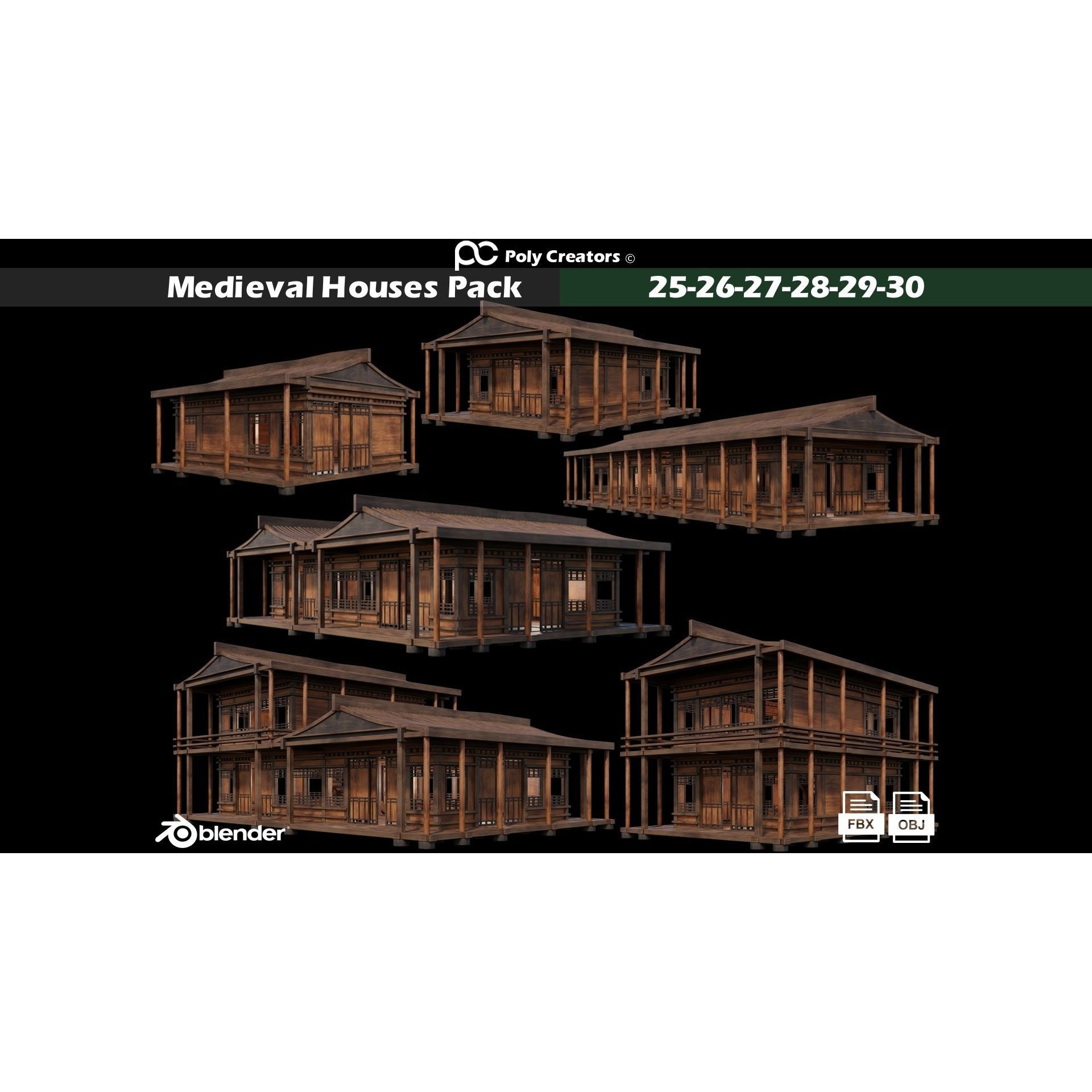 Medieval Houses 3D Model – Low Poly Game Asset with 4K Textures - View 7